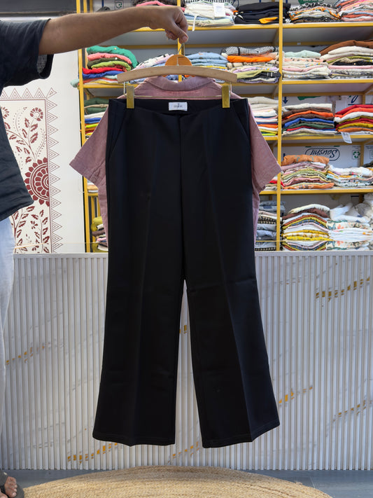 PINK SMALL CHEX EMBROIDERY TOP WITH BELL BOTTOM PANT SET