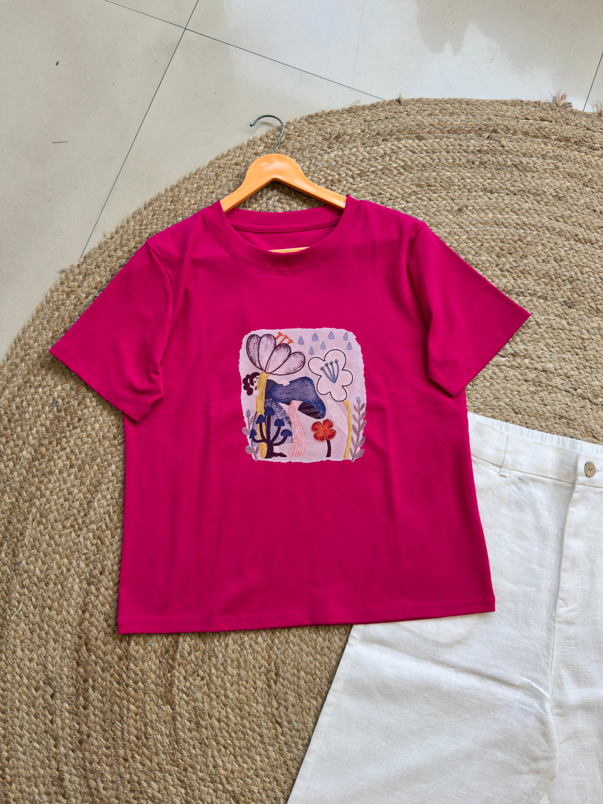 TRENDING COLOUR COTTON PRINT TSHIRT WITH LINEN STRAIGHT PANT SET