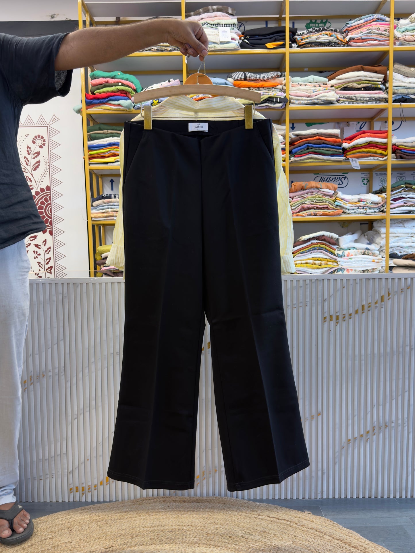 YELLOW CROP CHEX SPAGHETTI SHIRT WITH STRAIGHT STRETCHABLE TROUSER PANT SET