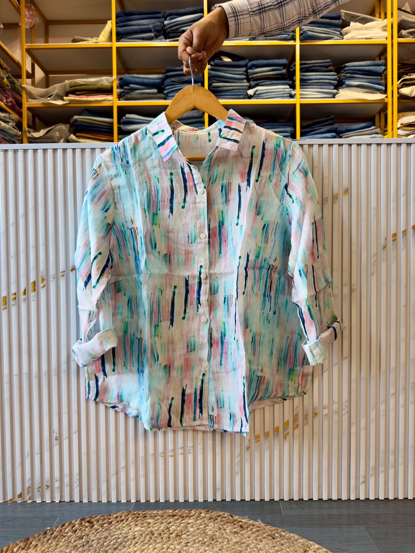 PREMIUM PURE LINEN STRIPS PRINT SHIRT