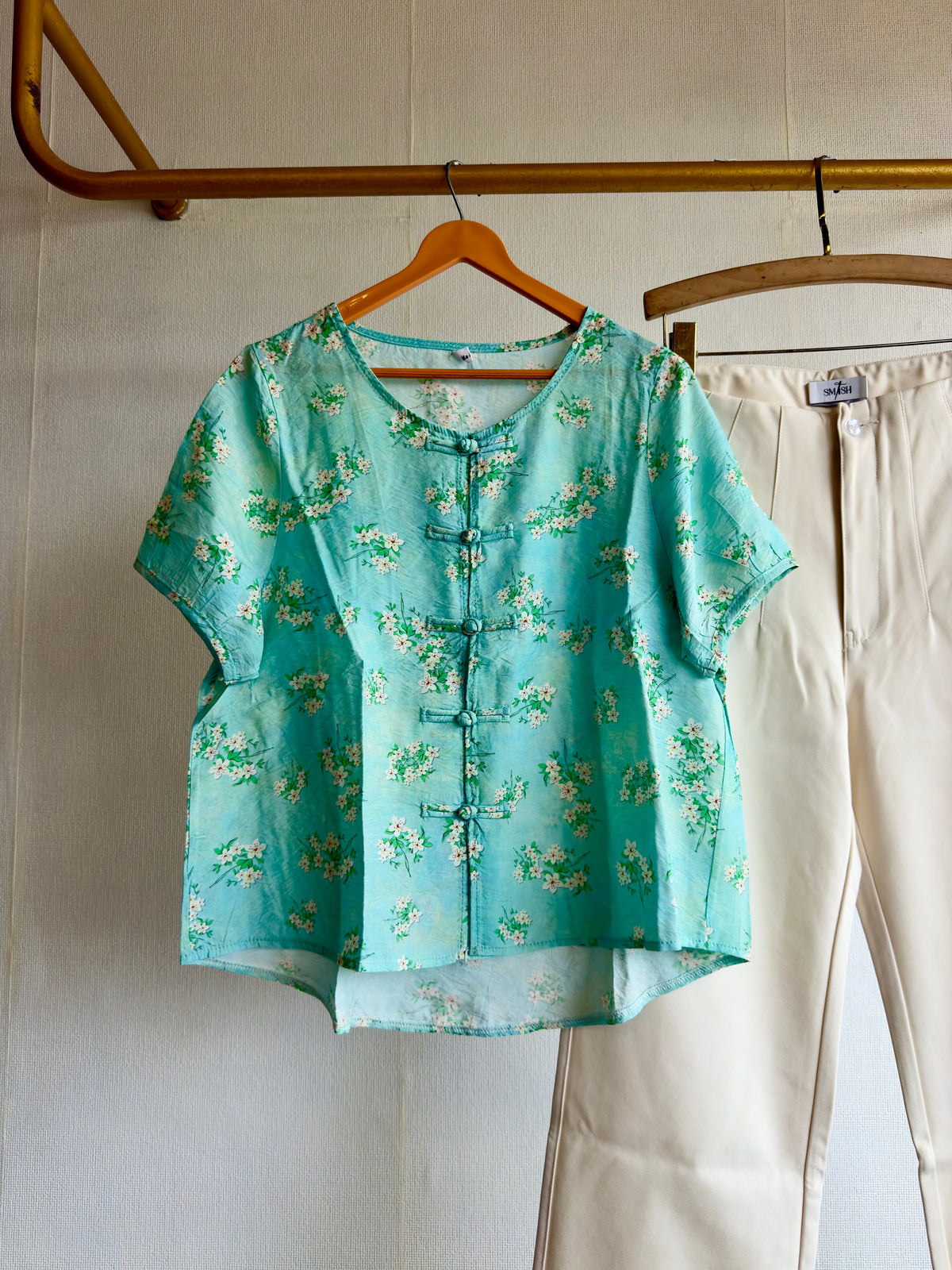 SEA GREEN PRINTED CASUAL TOP WITH STRAIGHT TROUSER PANT SET