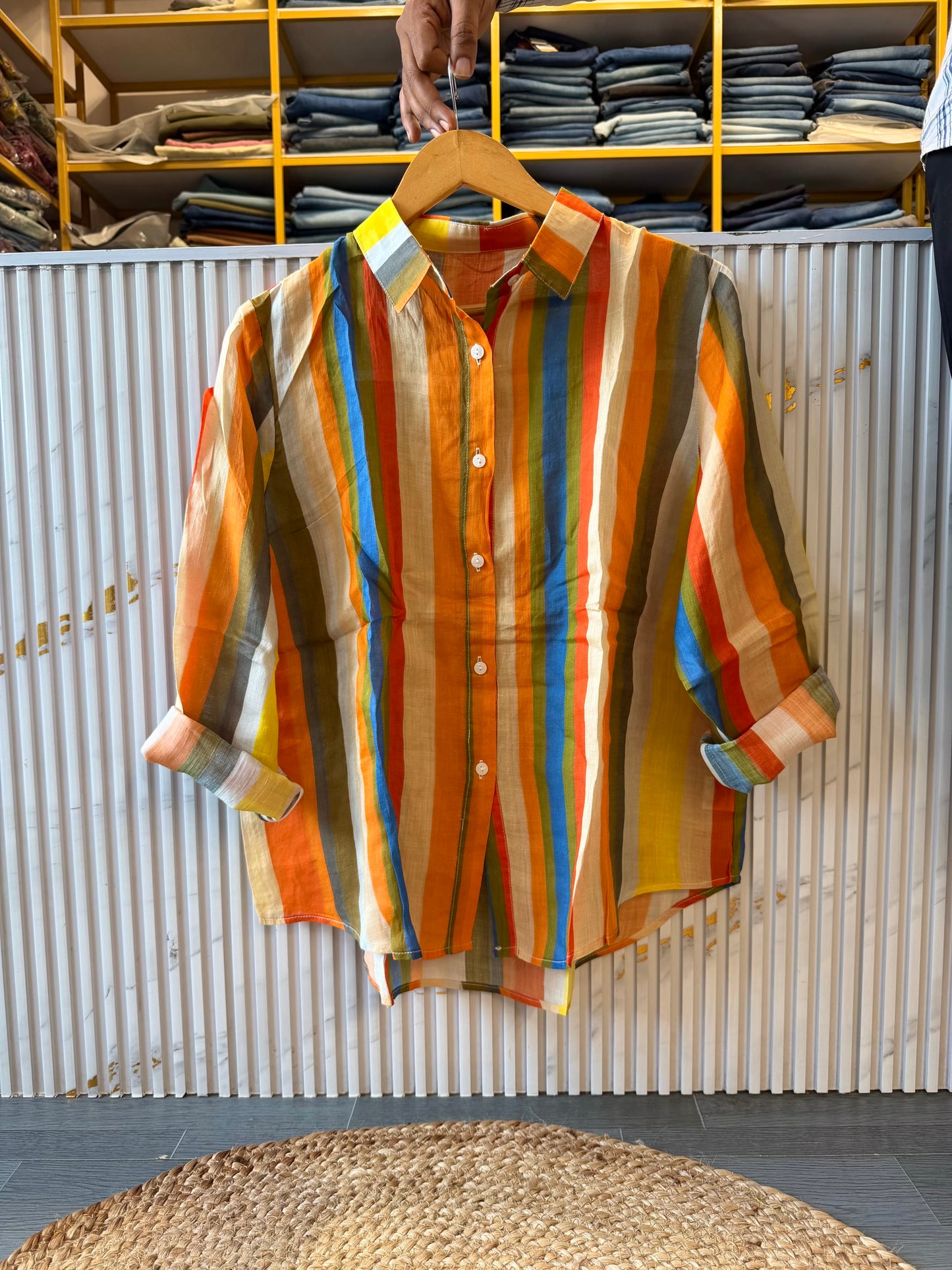 PREMIUM PURE LINEN STRIPS PRINT SHIRT