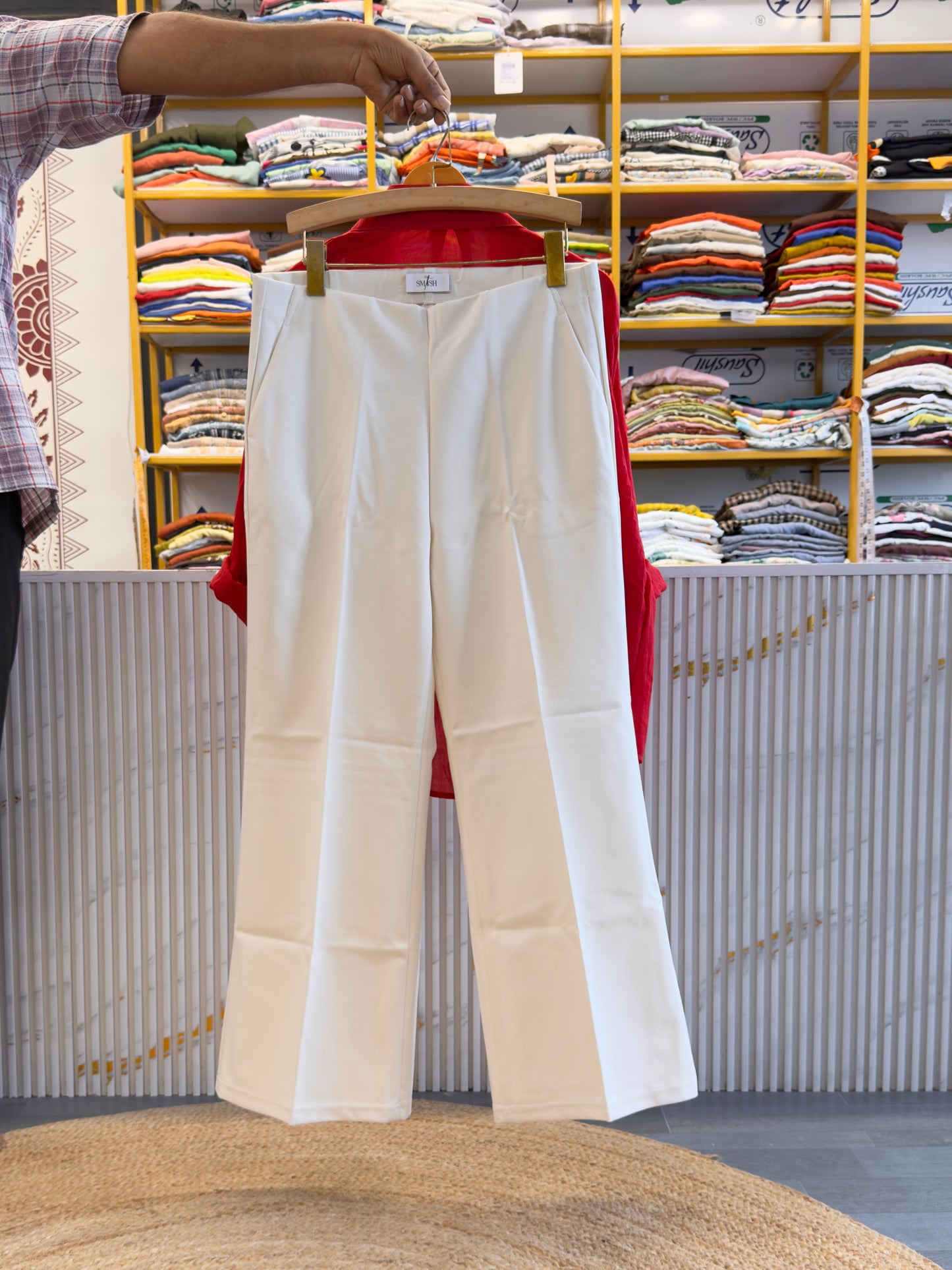 MUL COTTON PLAIN SHORT SPAGHETTI WITH BELL BOTTOM PANT SET