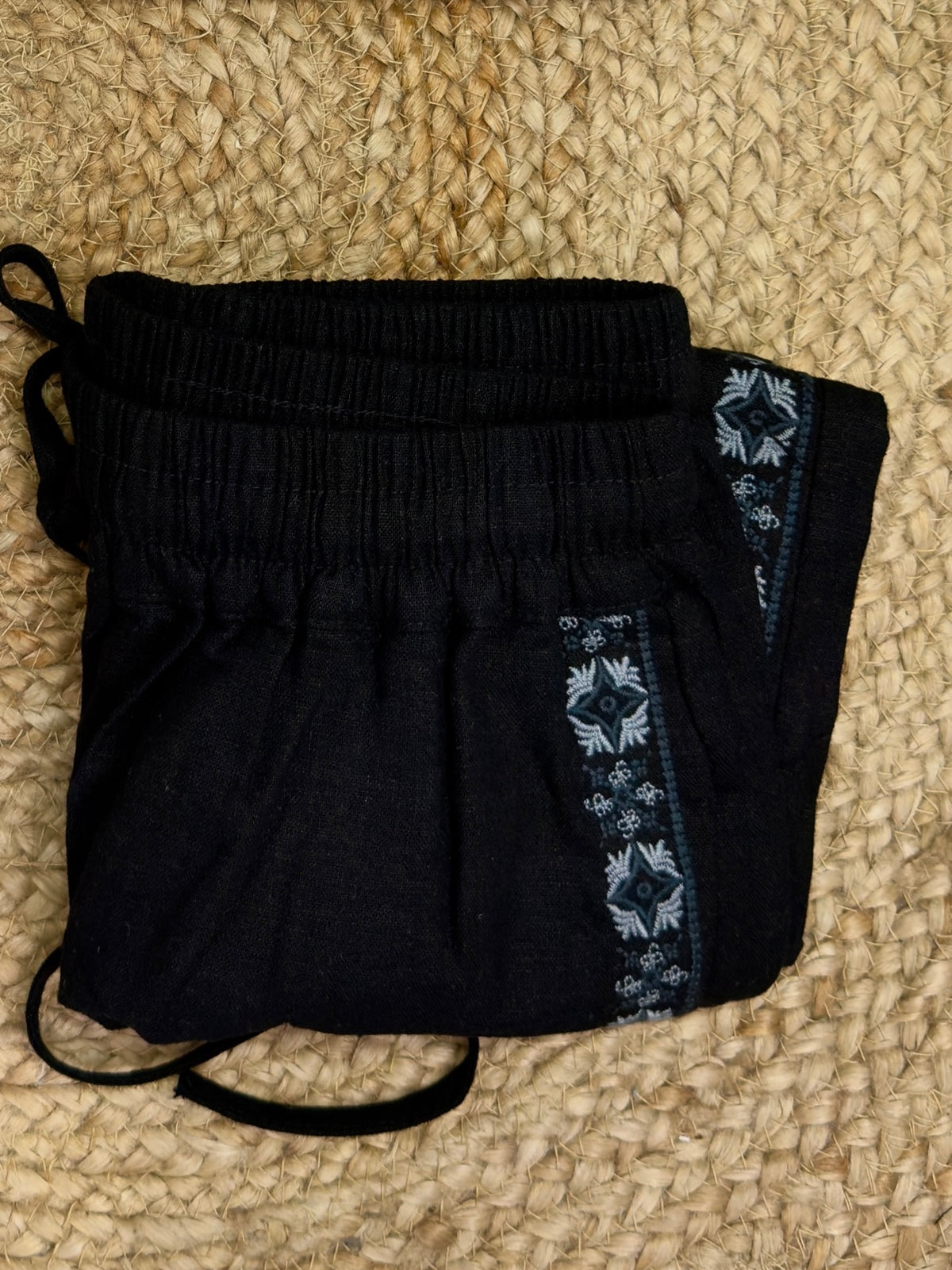 PREMIUM BEST SELLING STRAIGHT SIDE EMBROIDERY ELASTIC LINEN TROUSER PANT