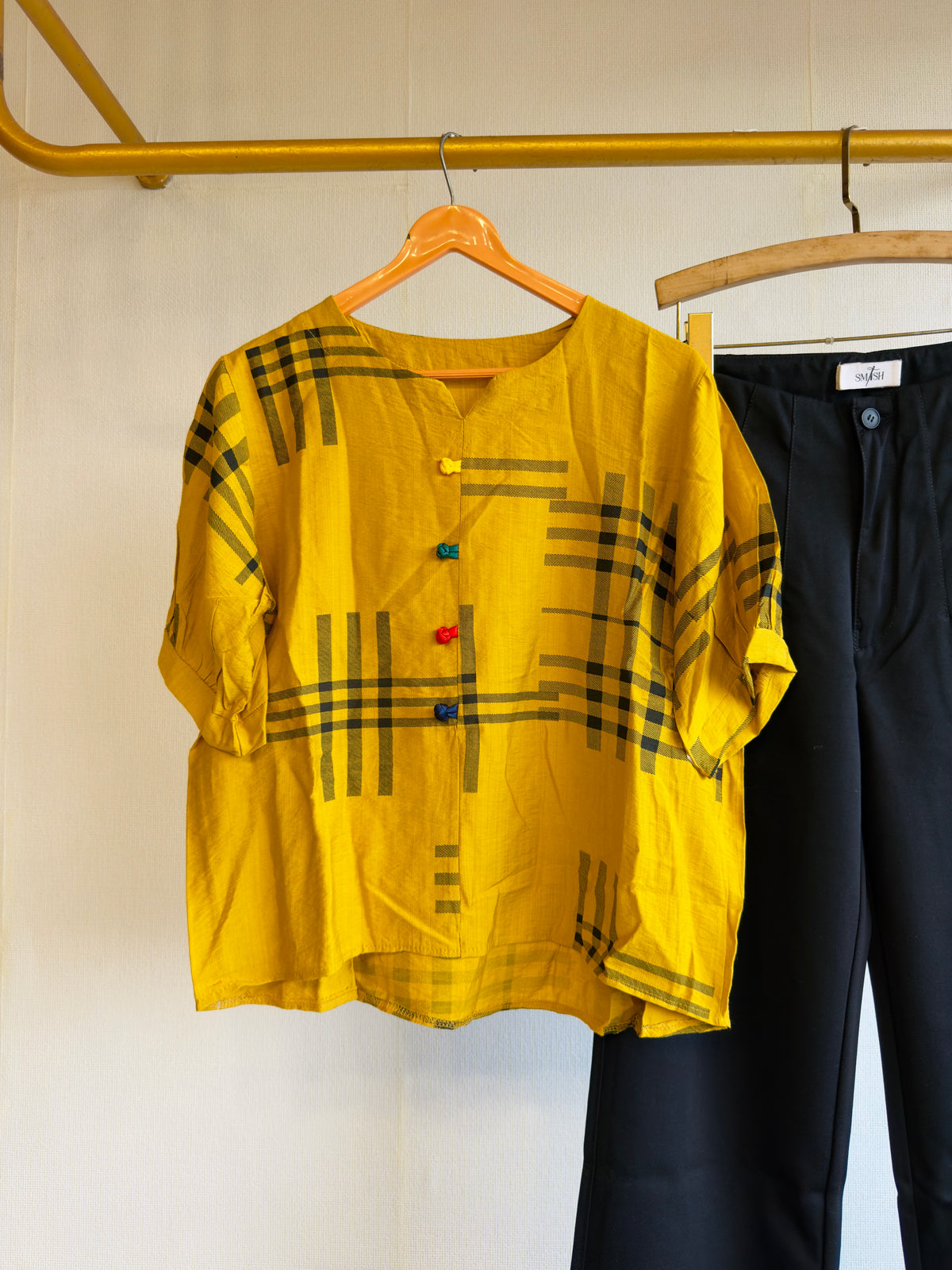 YELLOW PRINT TOP WITH STRAIGHT FIT PANT SET