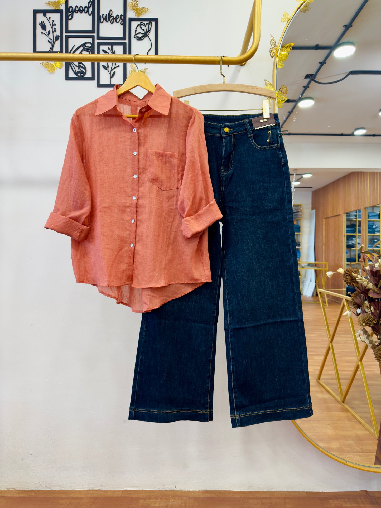 PURE MUL COTTON SHIRT WITH STRAIGHT IMPORTED DENIM PANT SET