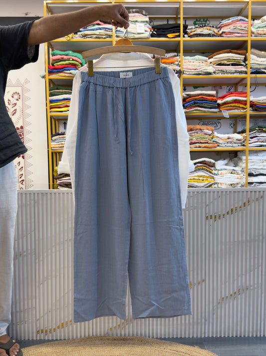 WHITE MUL COTTON EMBROIDERY SHIRTWITH LINEN PANT SET