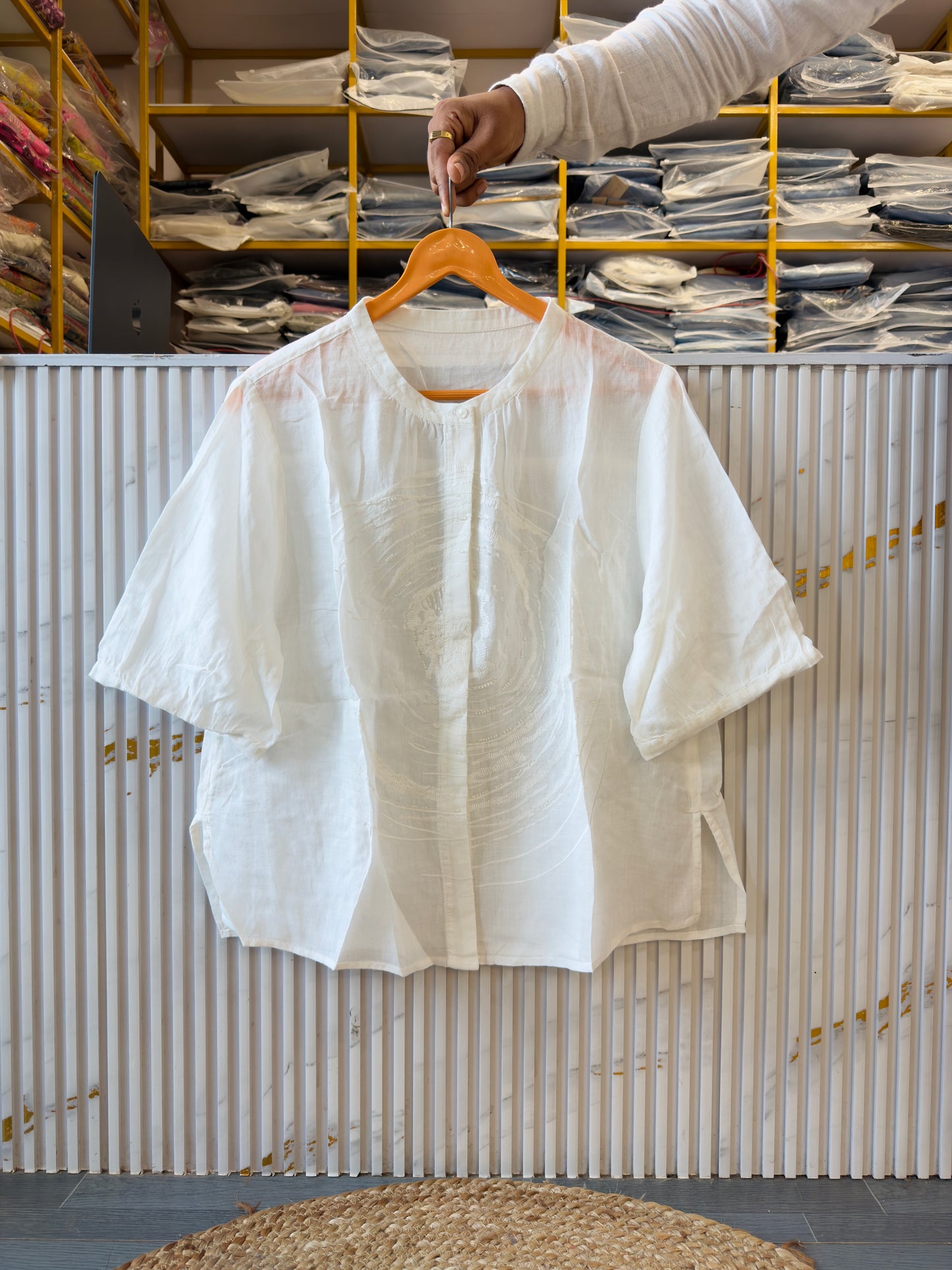 GALAXY EMBROIDERY PURE LINEN TOP
