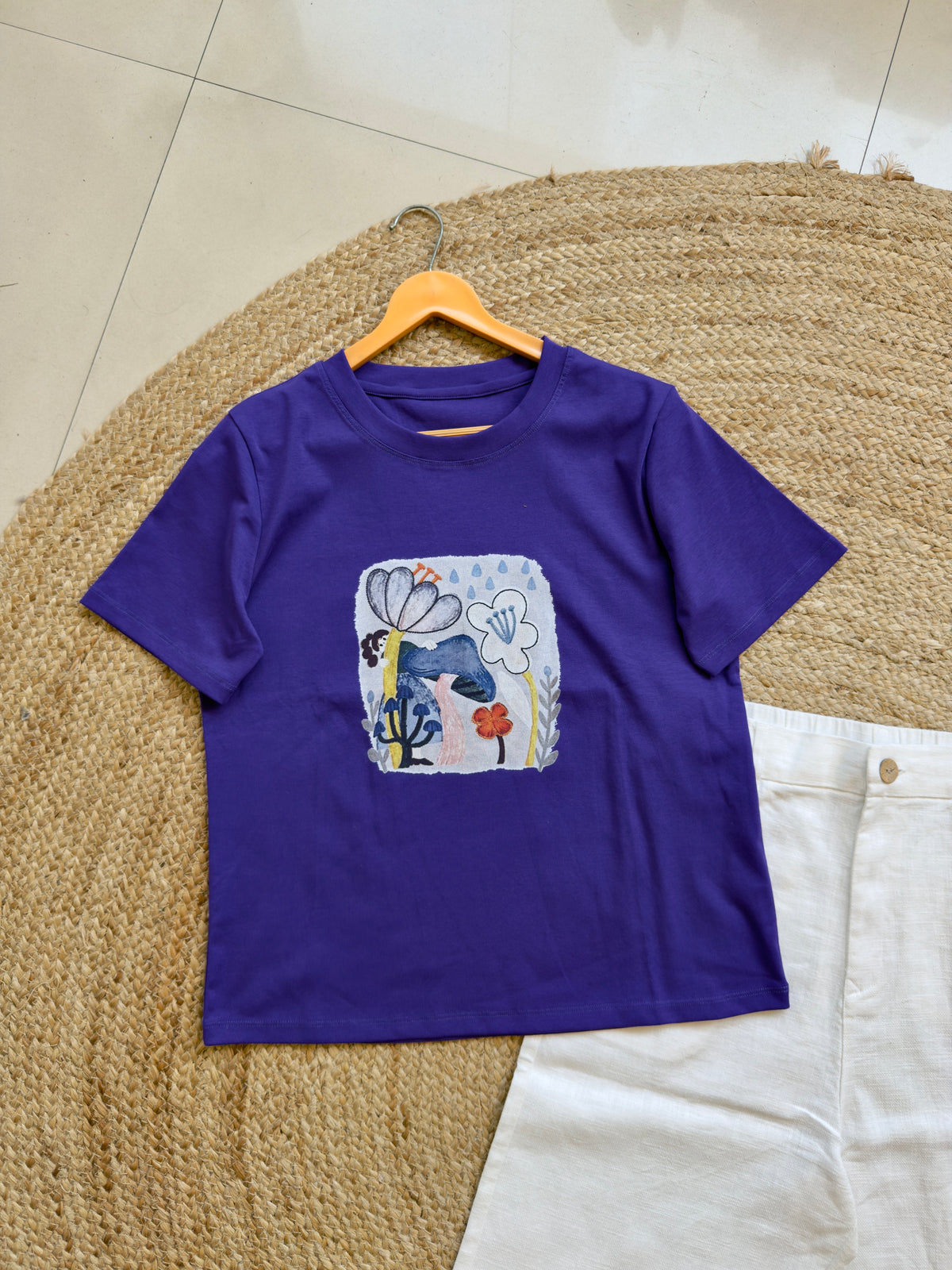 TRENDING COLOUR COTTON PRINT TSHIRT WITH LINEN STRAIGHT PANT SET