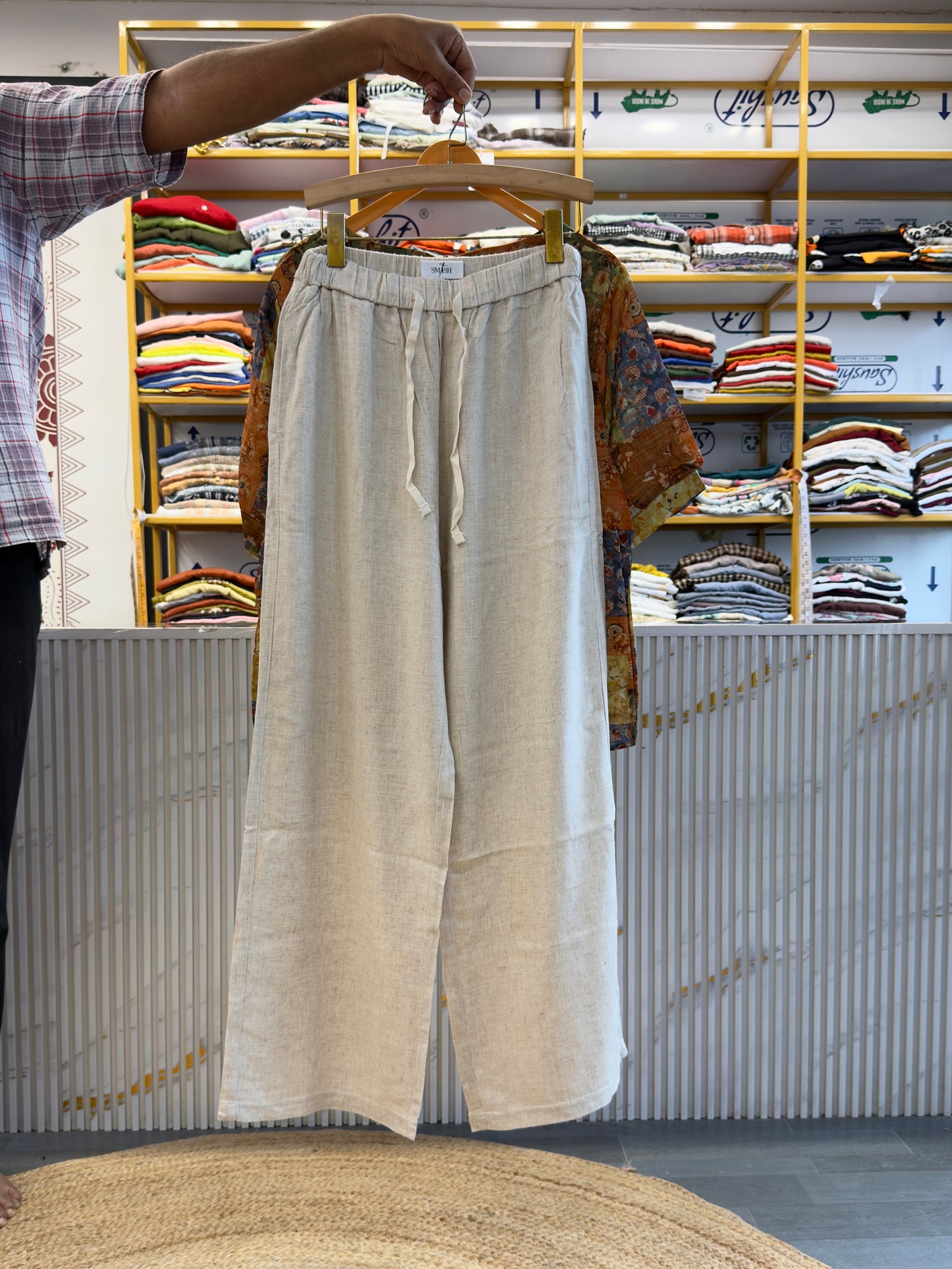 COTTON PRINT TOP WITH LINEN PANT SET