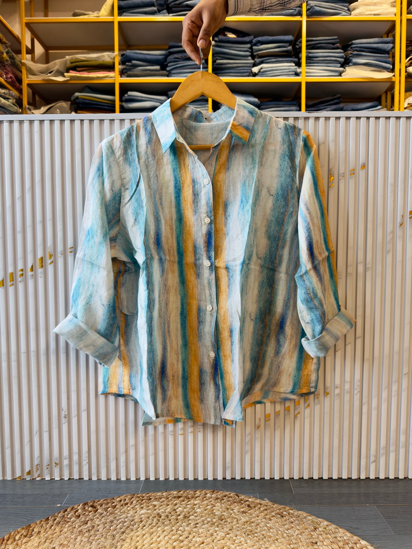 PREMIUM PURE LINEN STRIPS PRINT SHIRT