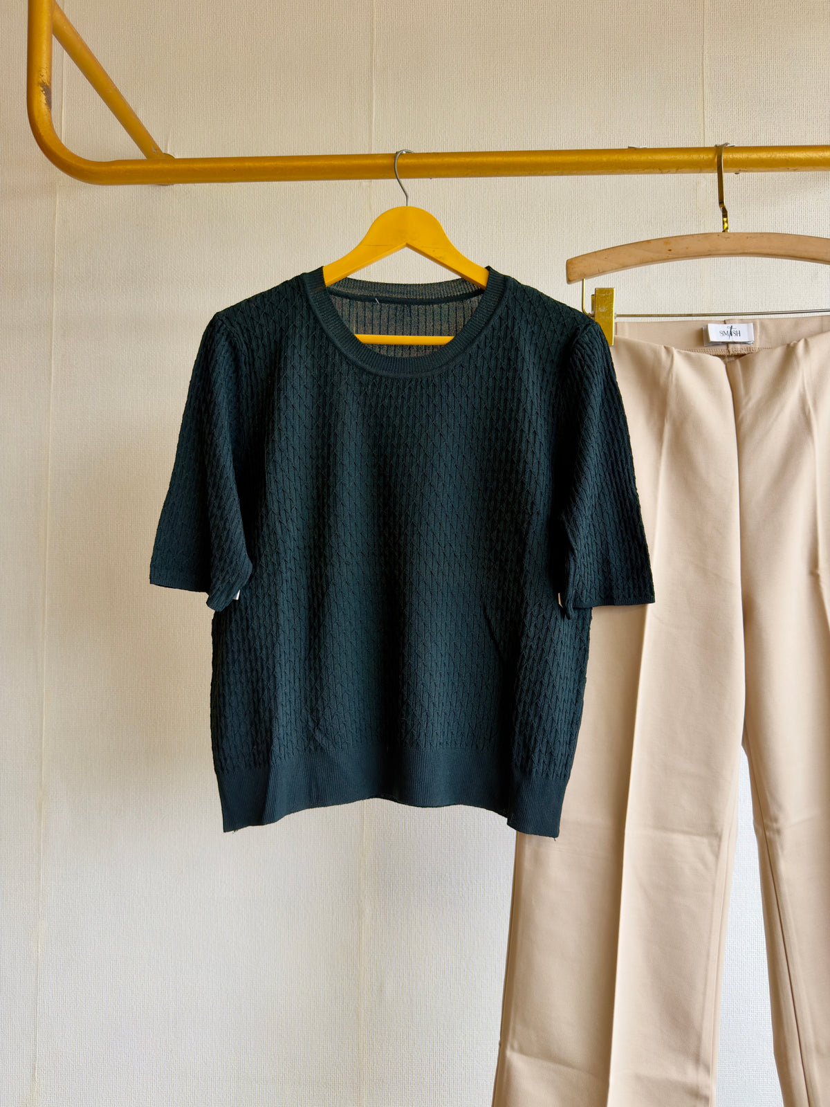 SOFT KNITTING BLACK TOP WITH BELL BOTTOM PANT SET
