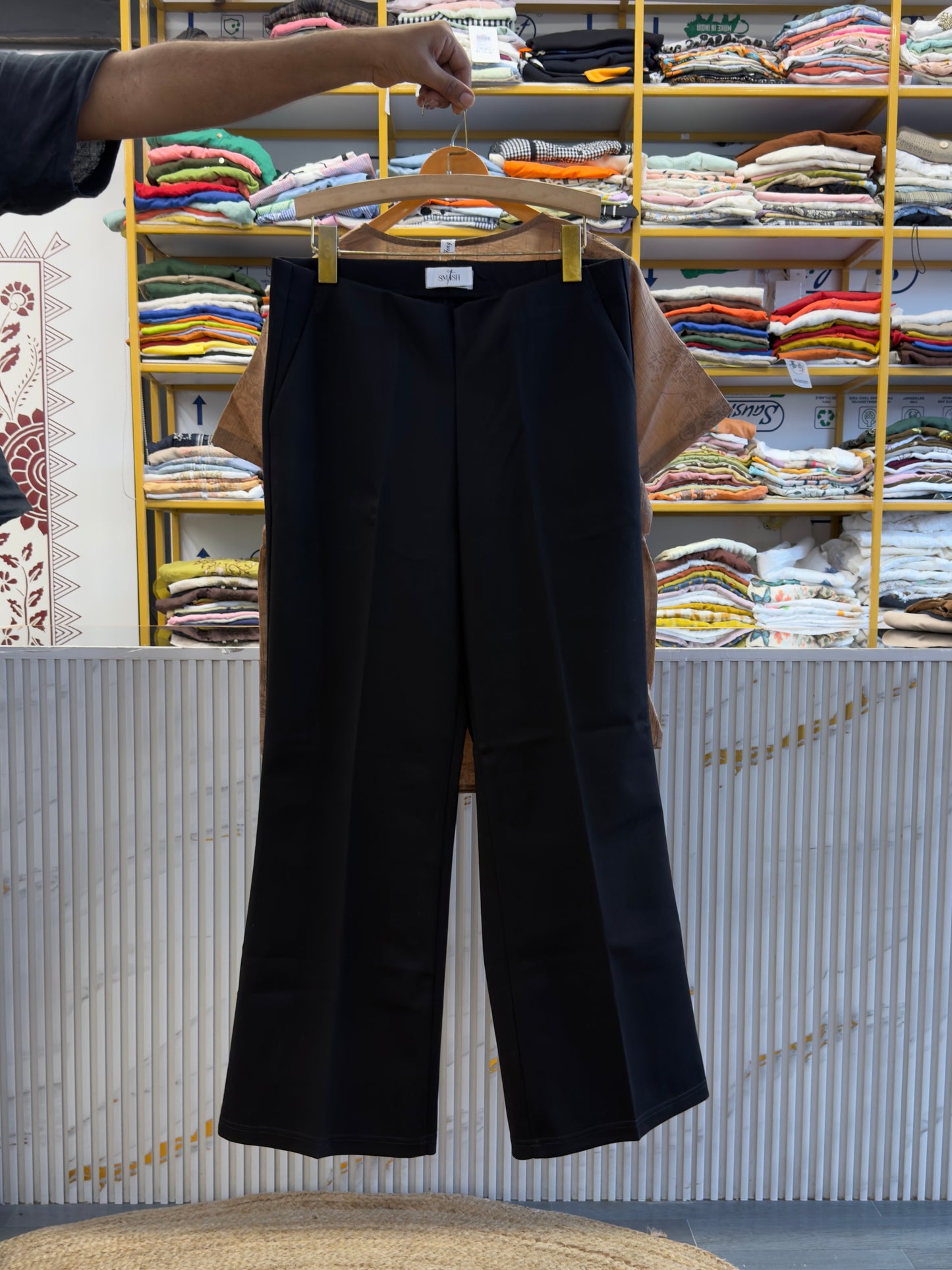 LIGHT BROWN PRINT TOP WITH BELL BOTTOM PANT SET