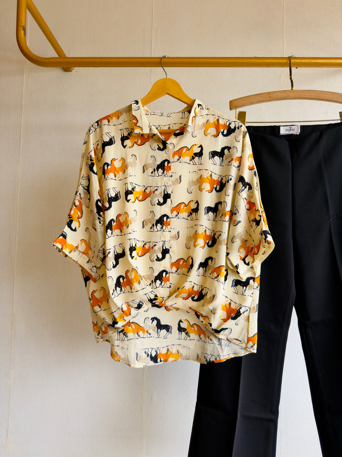 PRINTED TOP WITH BELL BOTTOM PANT SET