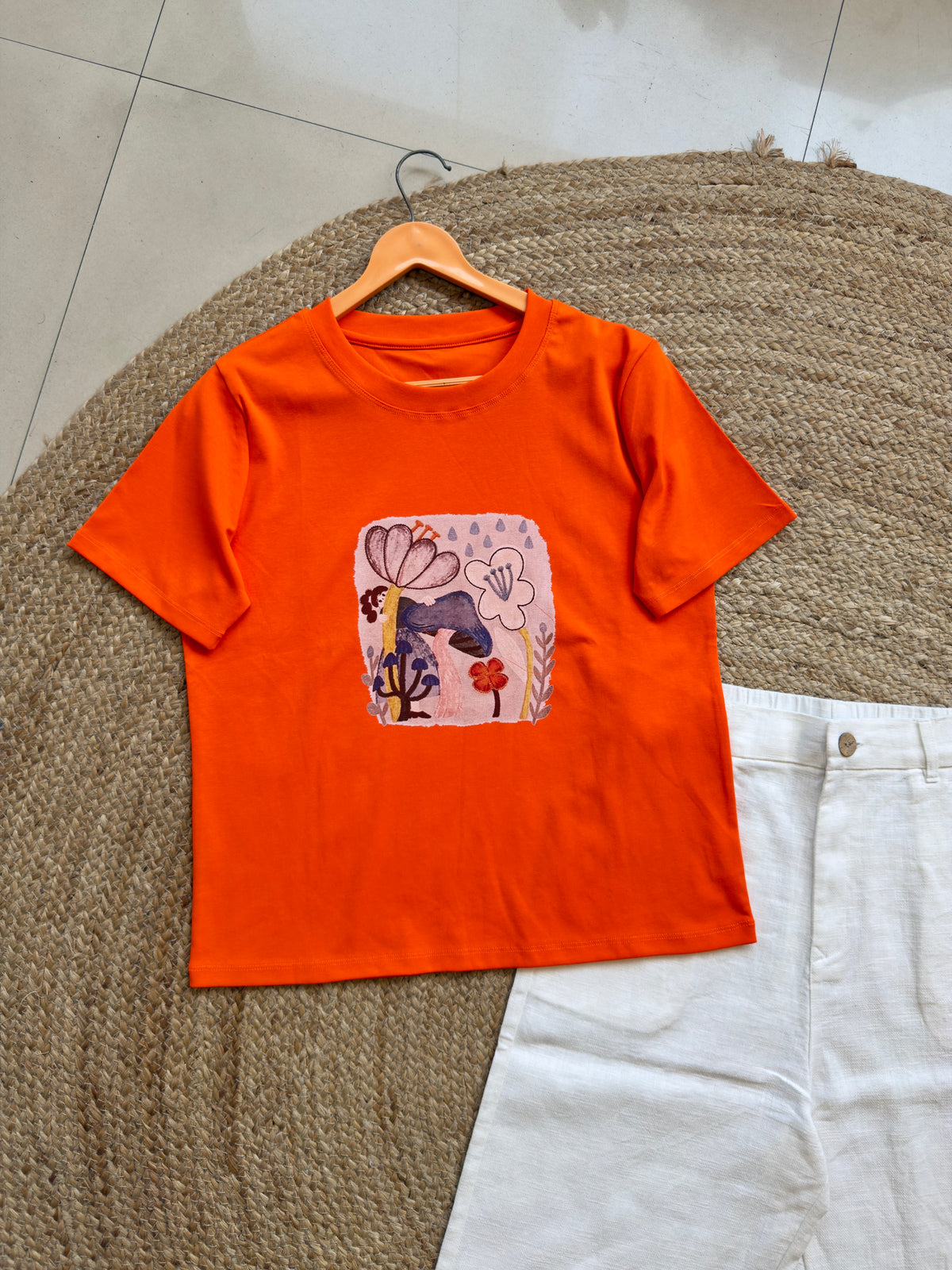 TRENDING COLOUR COTTON PRINT TSHIRT WITH LINEN STRAIGHT PANT SET