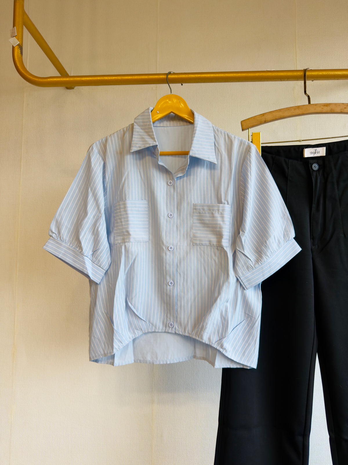 LIGHT BLUE STRIPS TOP WITH STRAIGHT FIT PANT SET