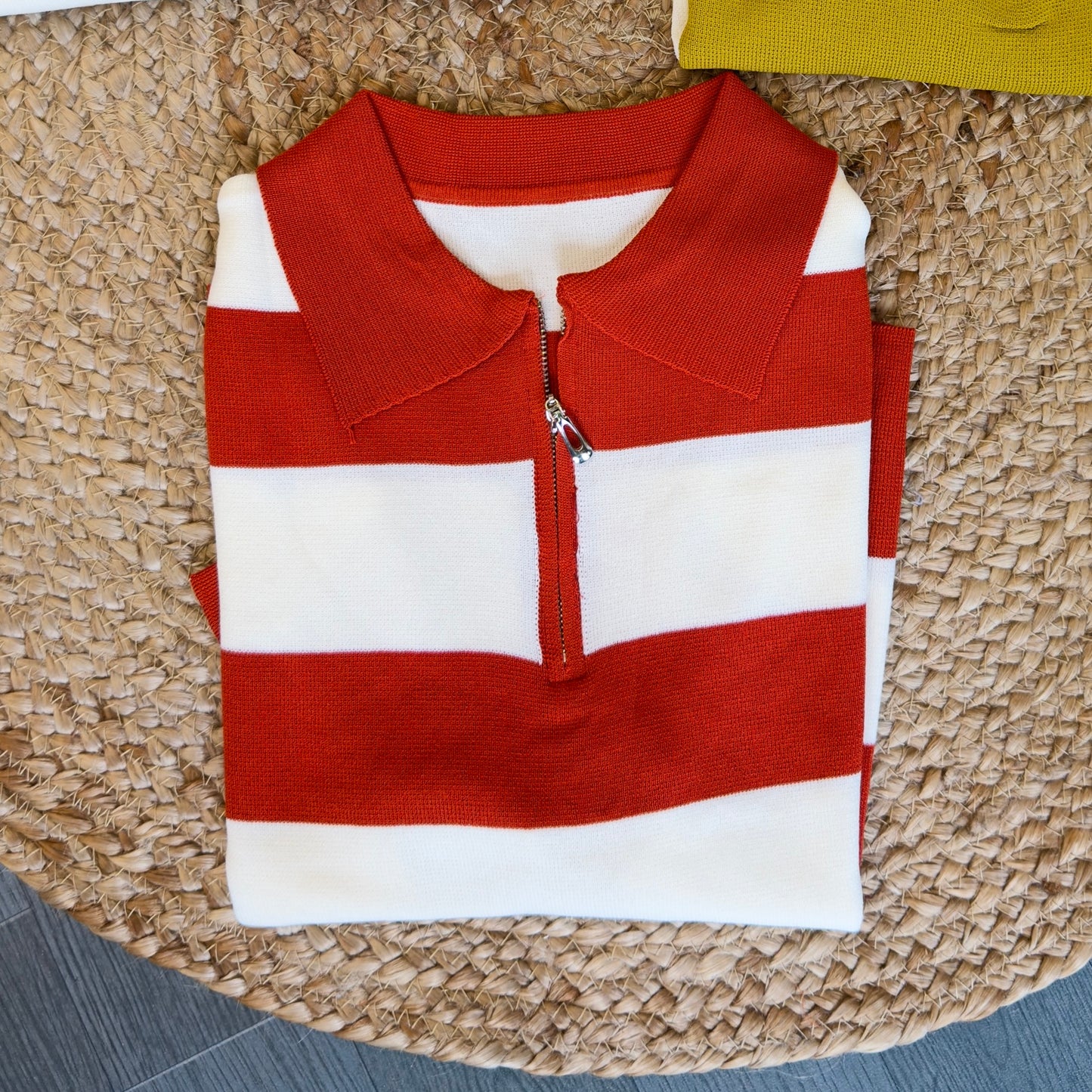 STRIPS POLO NECK ZIPPER KNITTING TSHIRT