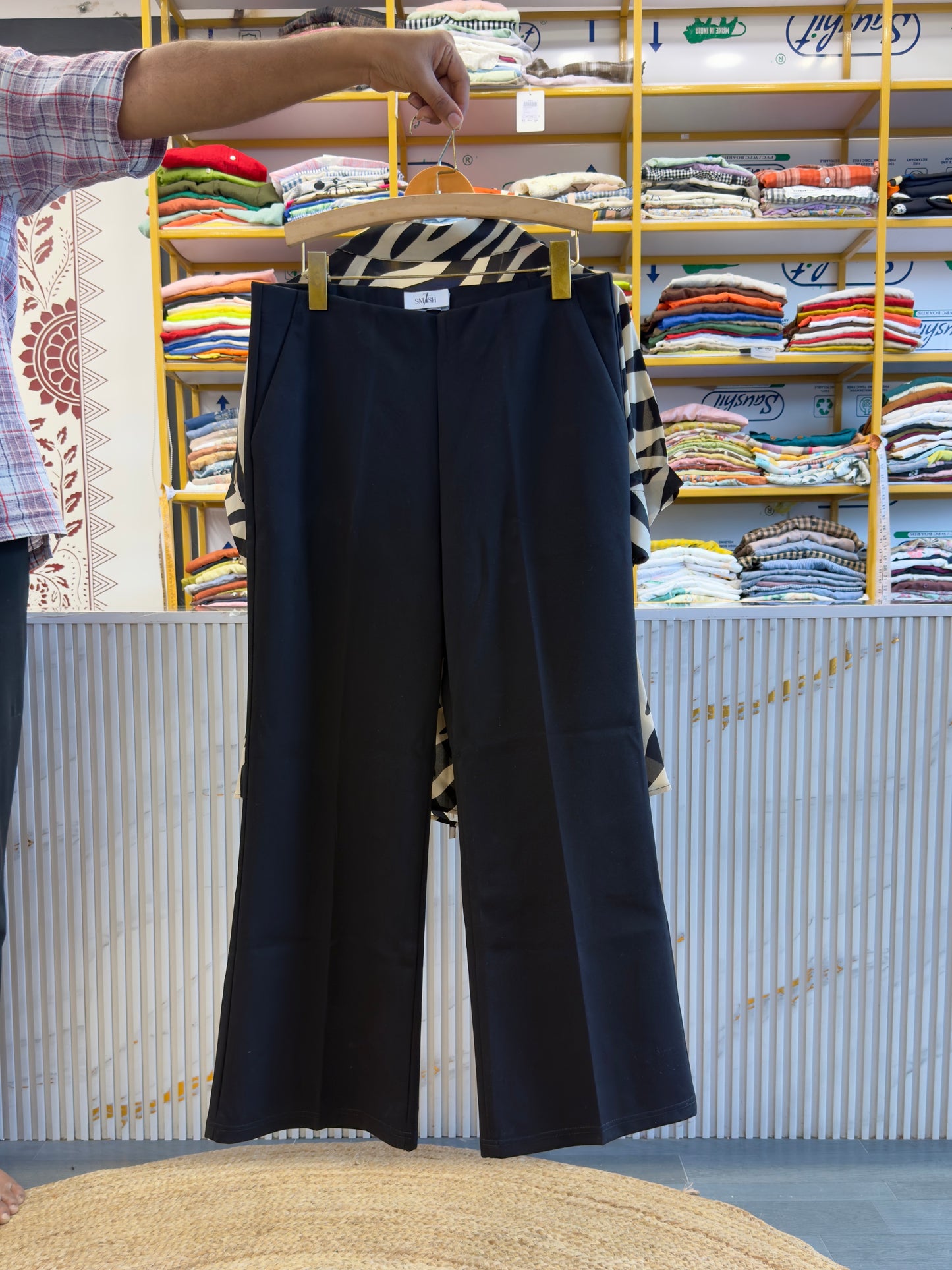 PRINT BLACK WHITE CHIFFON SHIRT WITH BELL BOTTOM PANT SET