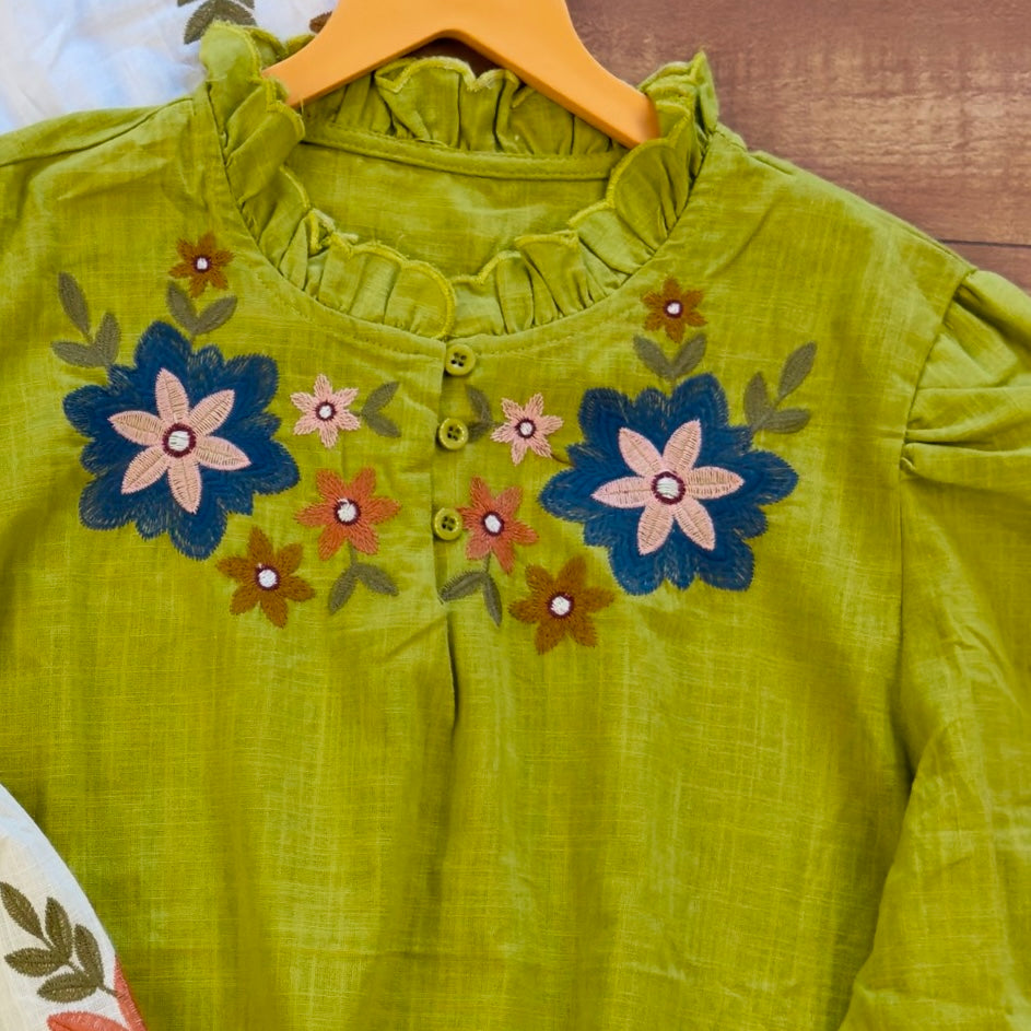 COLOURFULL EMBROIDERY PURE COTTON CROP TOP