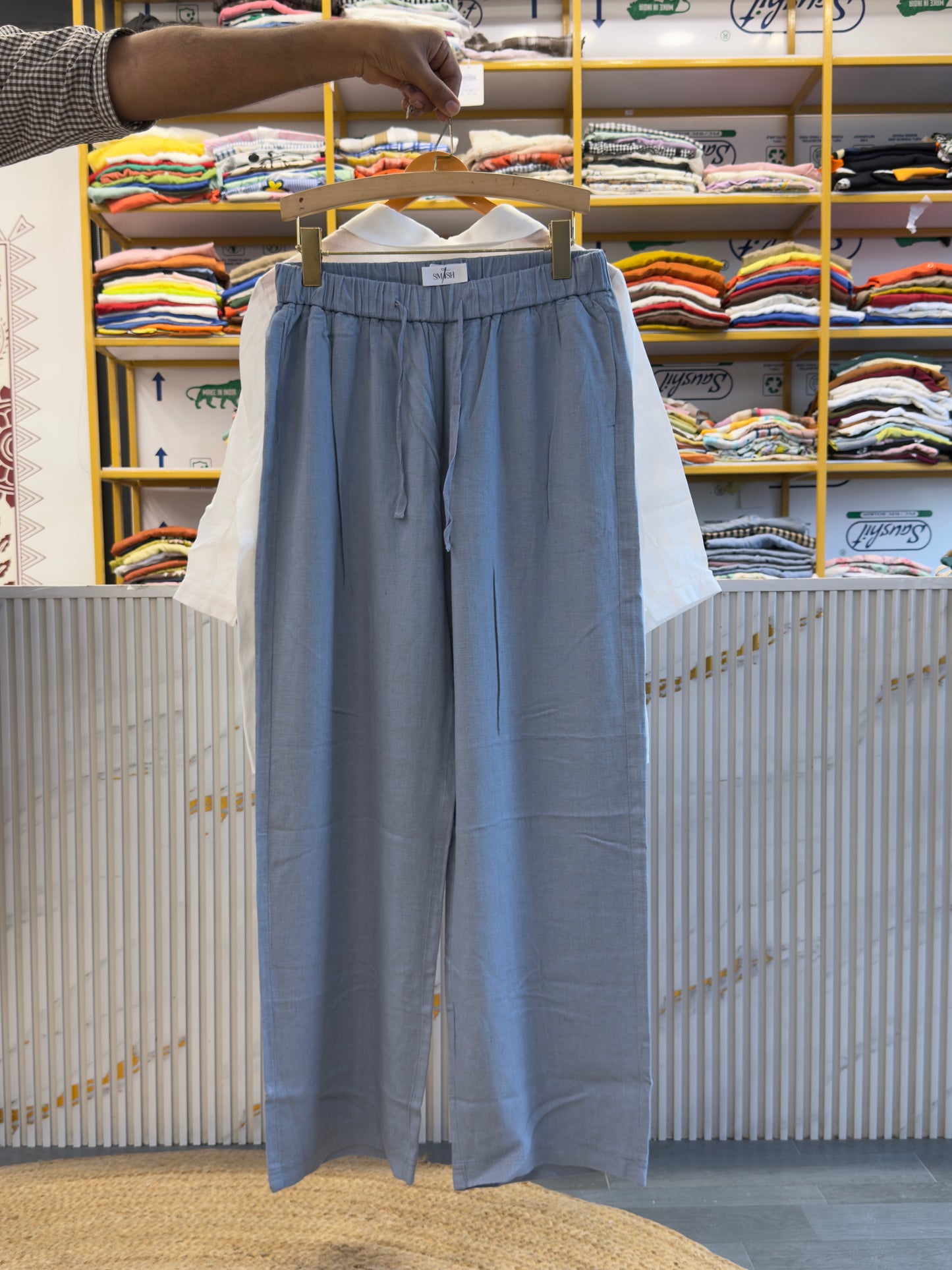 WHITE LINEN EMBROIDERY SHIRT WITH LINEN PANT SET