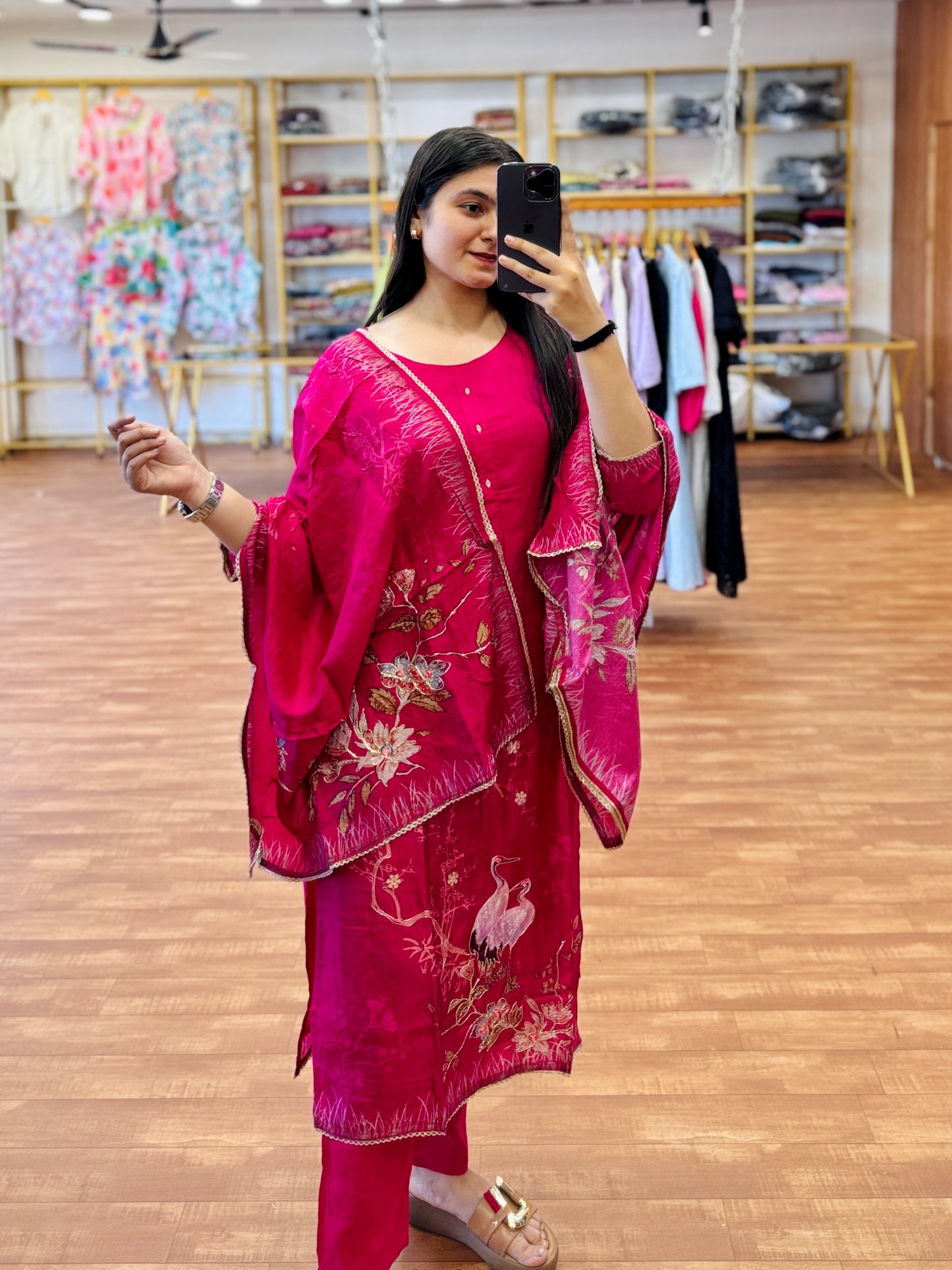 PINK EMBROIDERY 3PC KURTI SET