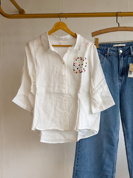 WHITE EMBROIDERY LINEN SHIRT