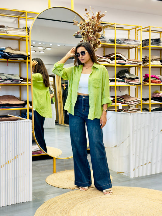 PARROT MUL COTTON SHIRT WITH SOAGHETTI WITH STRAIGHT DENIM PANT SET