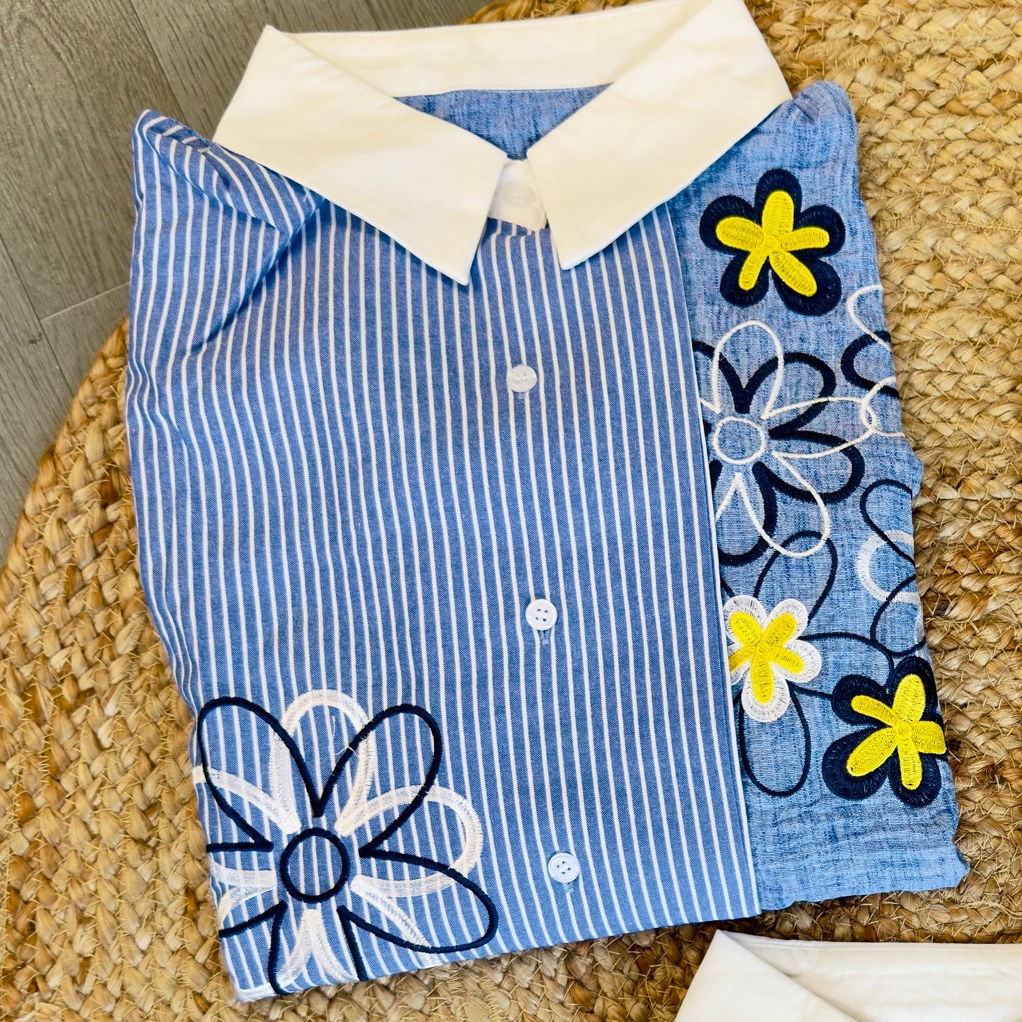 BEST SELLER STRIPS COTTON EMBROIDERY SIDE KNOT SHIRT