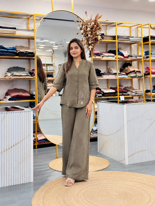 CUTWORK EMBROIDERY PURE LINEN COORD SET
