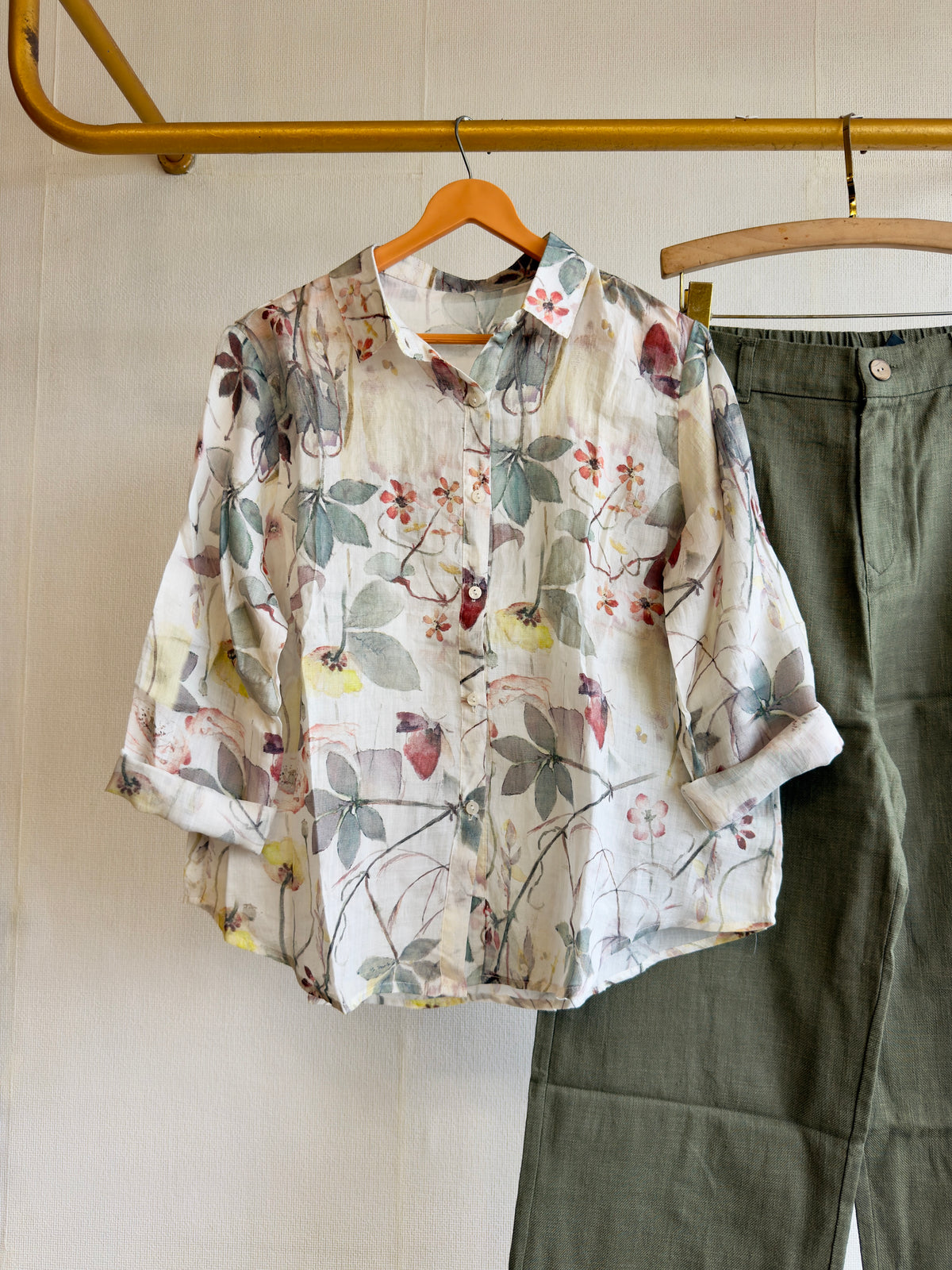 PRINT LINEN SHIRT WITH LINEN STRAIGHT PANT SET