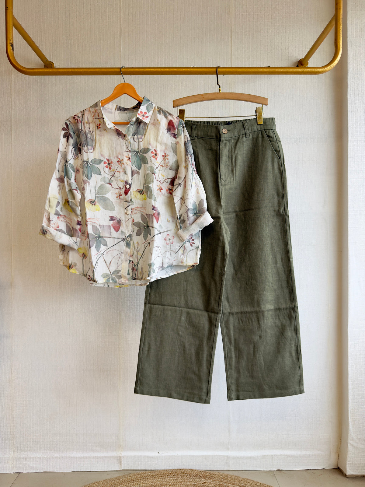 PRINT LINEN SHIRT WITH LINEN STRAIGHT PANT SET