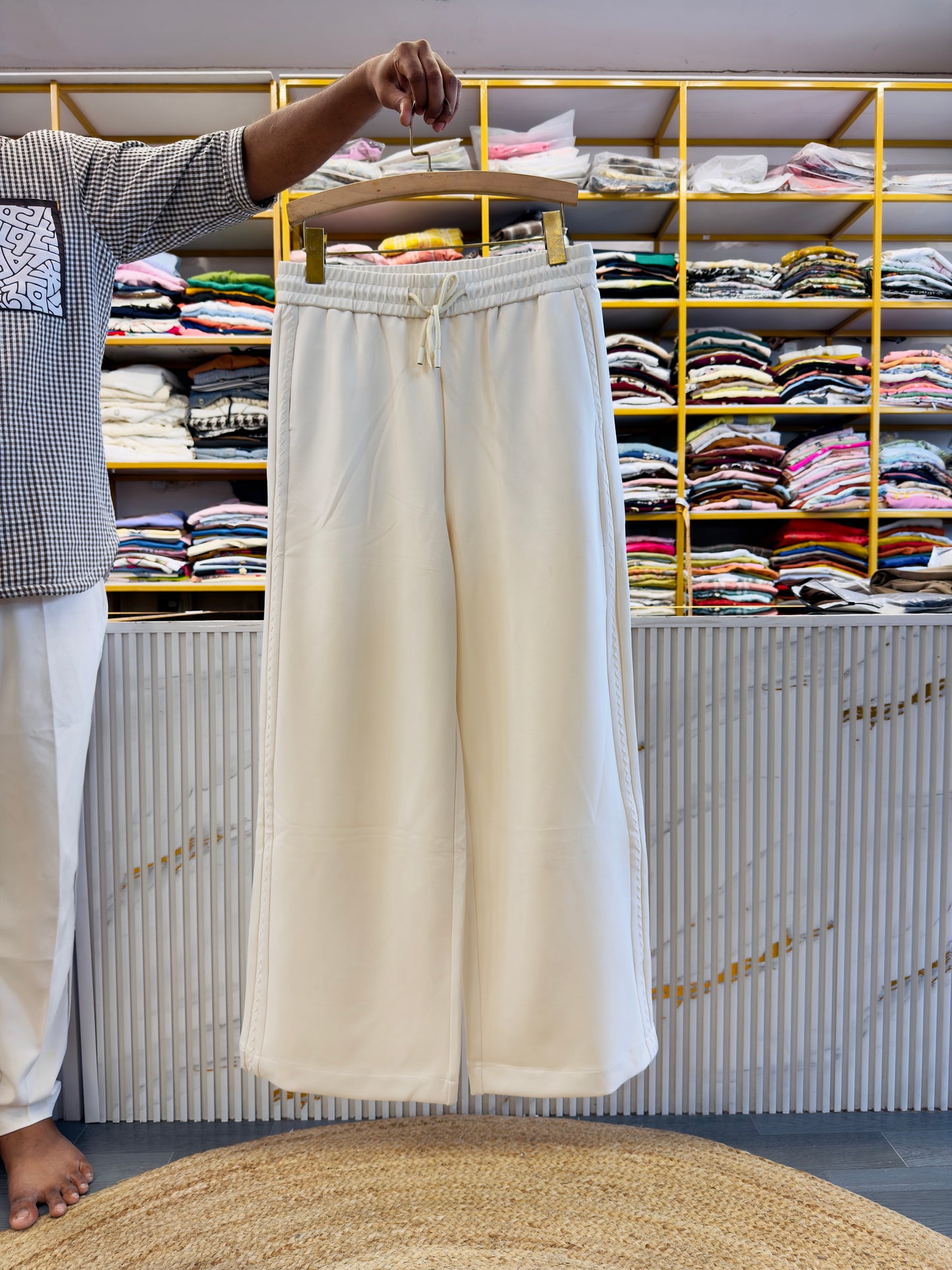 MILKY WHITE PREMIUM SOFT SIDE STRIPS DESIGN TROUSER