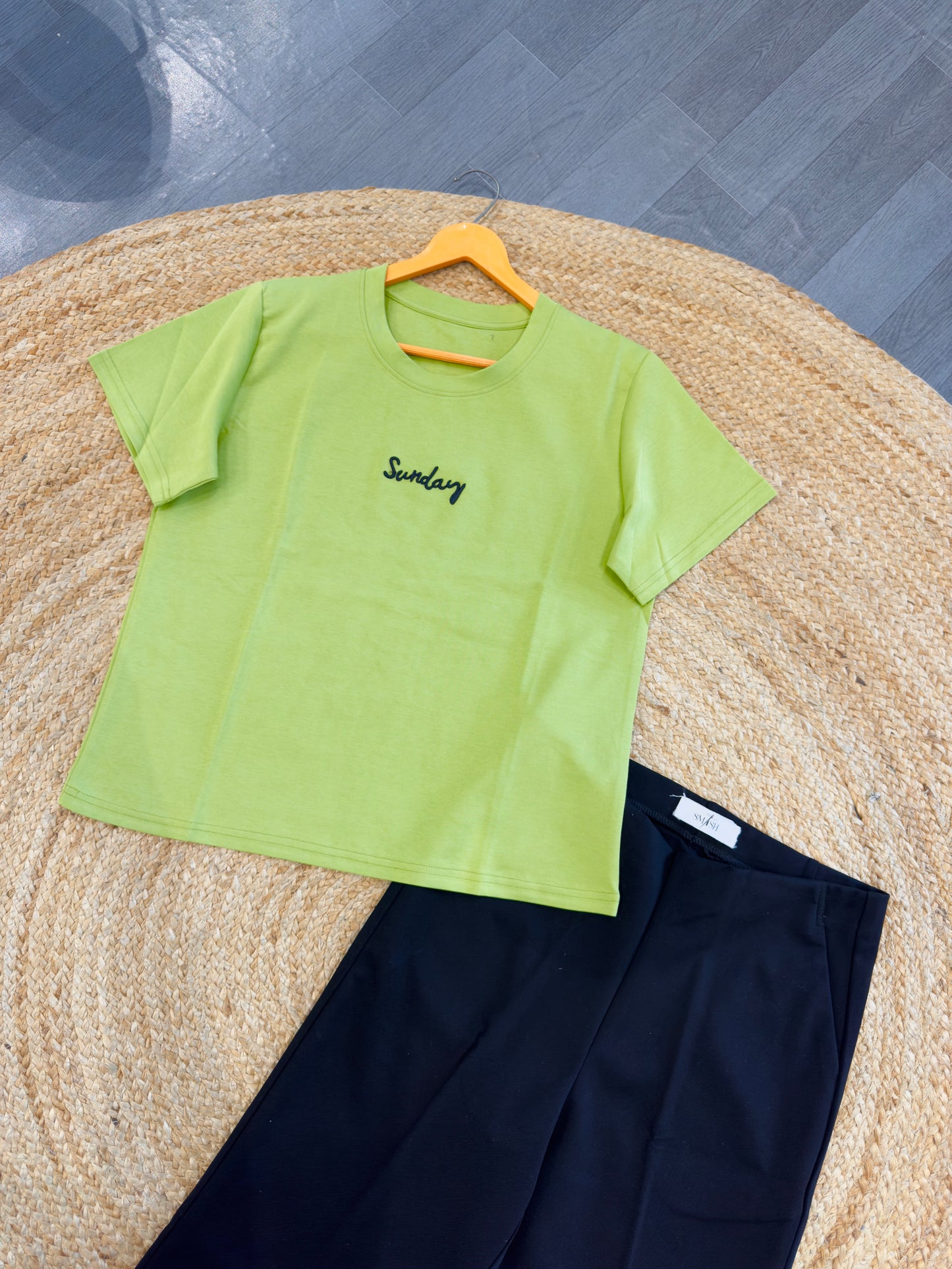 CASUAL EMBROIDERY TSHIRT  WITH BELL BOTTOM  PANT SET