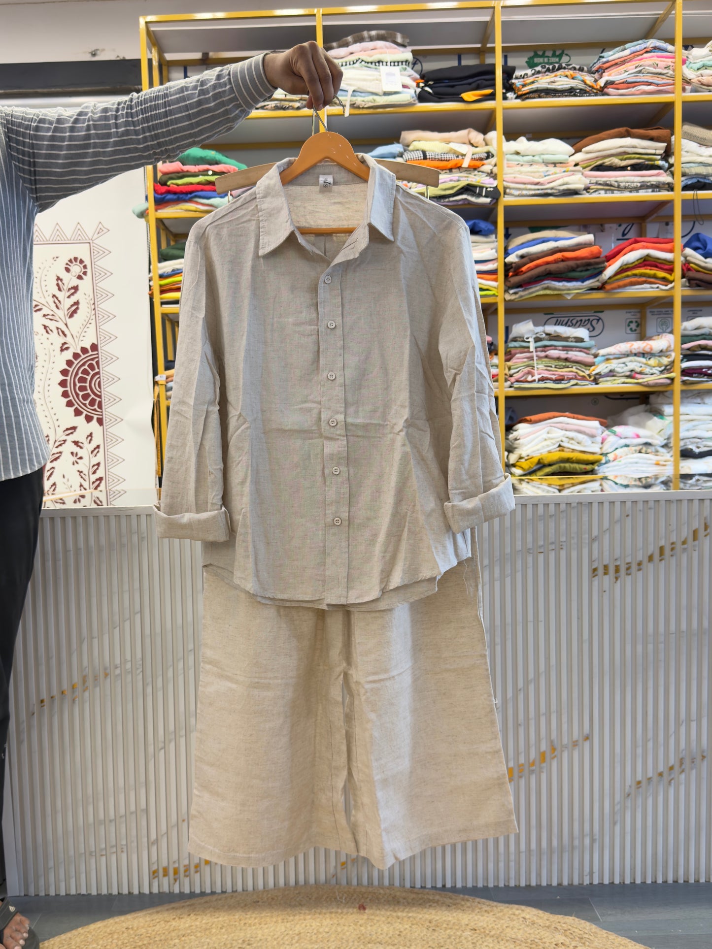 PLAIN NATURAL SHADE LINEN COORDSET
