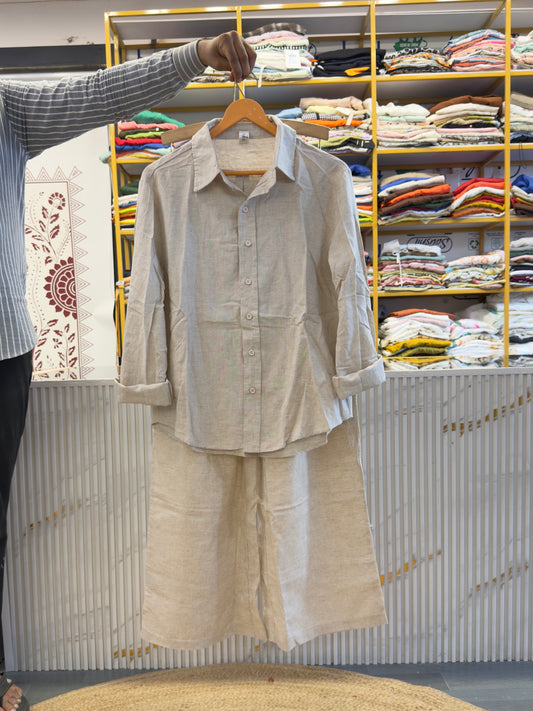 PLAIN NATURAL SHADE LINEN COORDSET