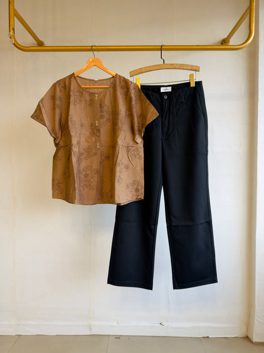 LIGHT BROWN PRINT TOP  WITH STRAIGHT FIT PANT SET