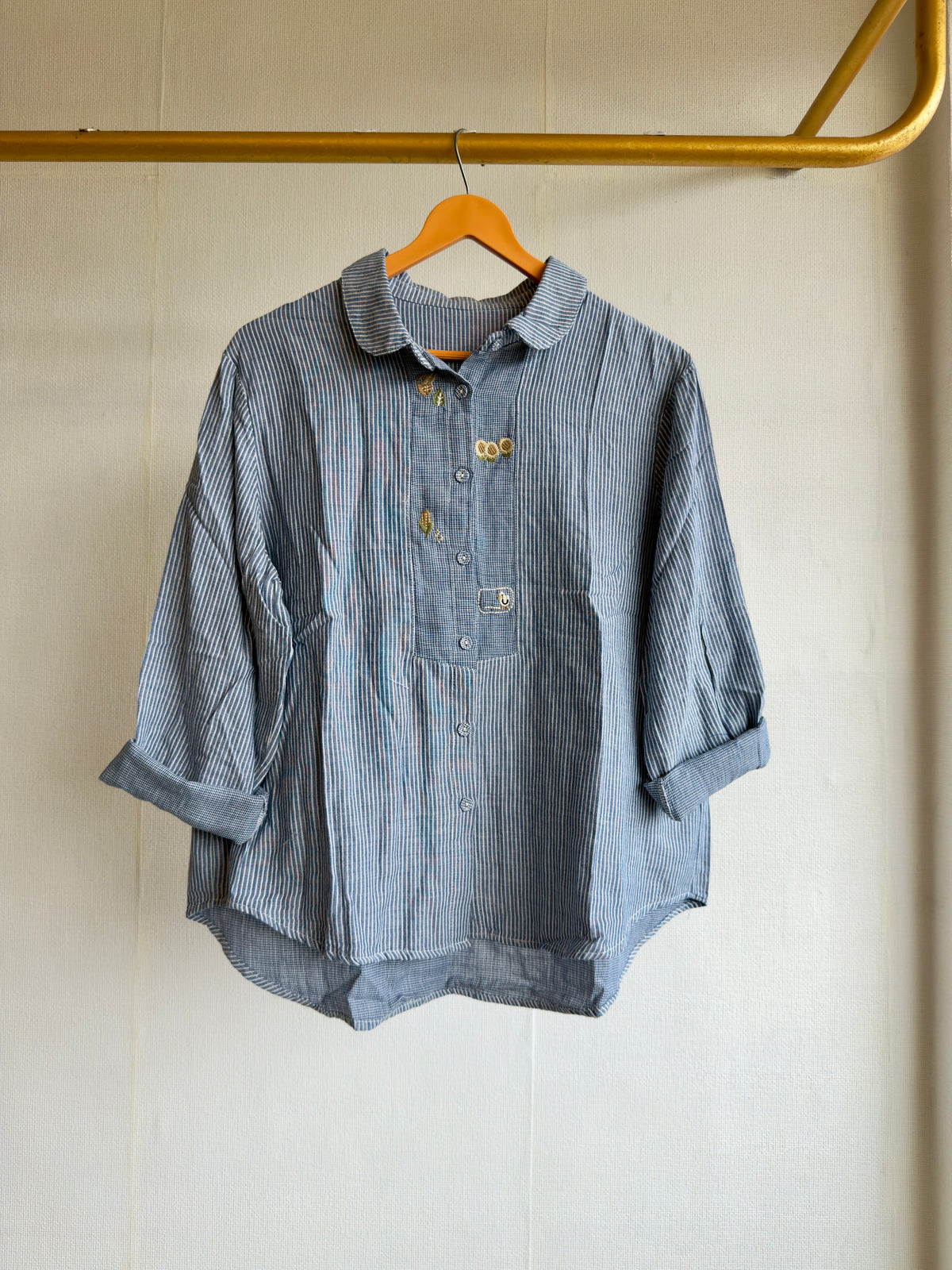 STRIPS MUL COTTON EMBROIDERY SHIRT