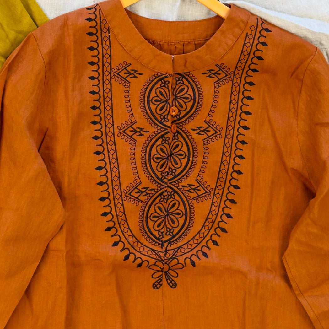 LINEN PREMIUM EMBROIDERY TUNIC STYLE TOP