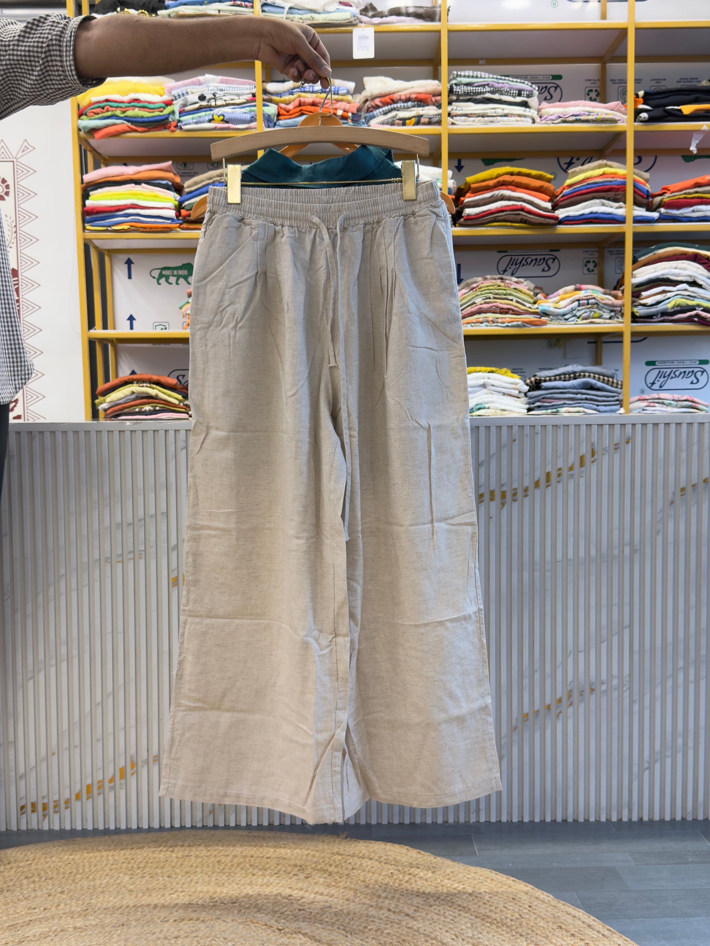 PERSIAN BLUE WEST TOP WITH NATURAL LINEN PANT SET