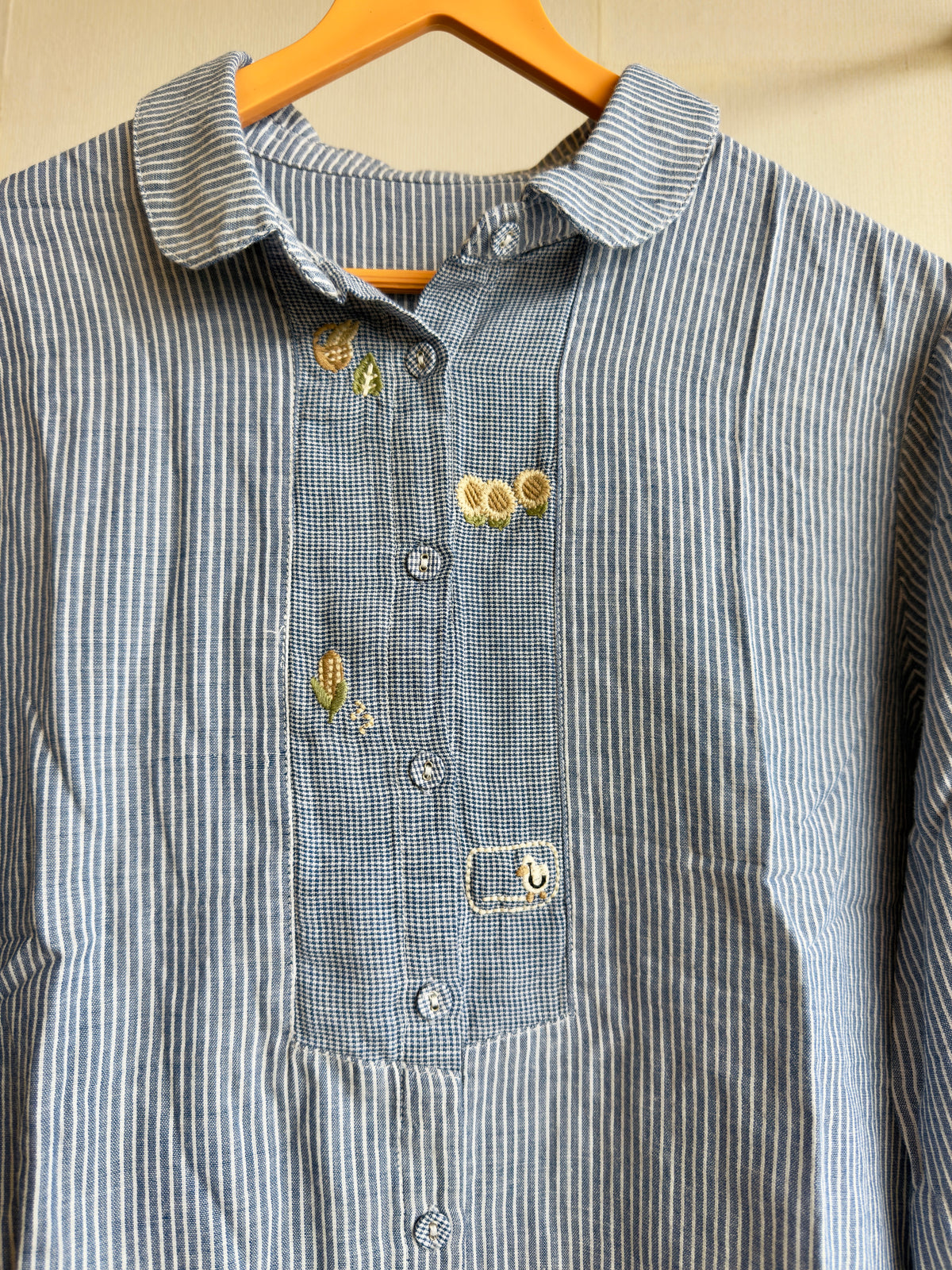 STRIPS MUL COTTON EMBROIDERY SHIRT