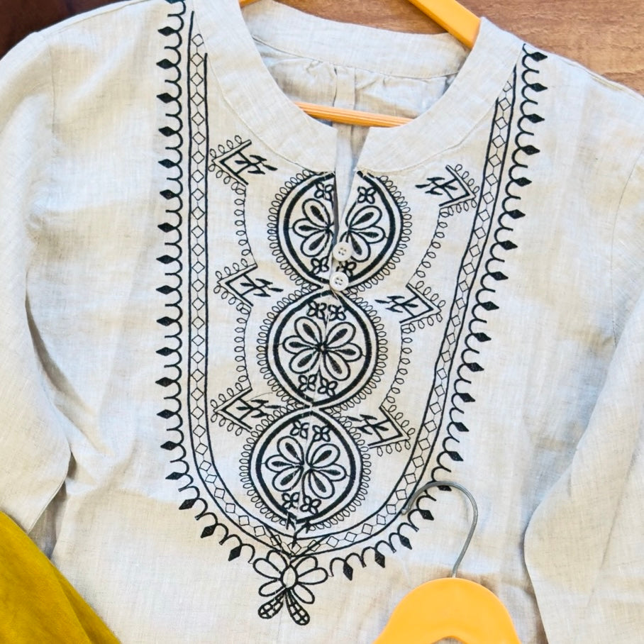 LINEN PREMIUM EMBROIDERY TUNIC STYLE TOP