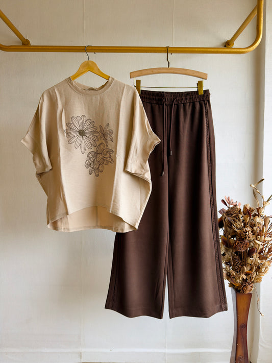 PONCHO STYLE FAWN PRINT TOP WITH STRAIGHT PANT SET