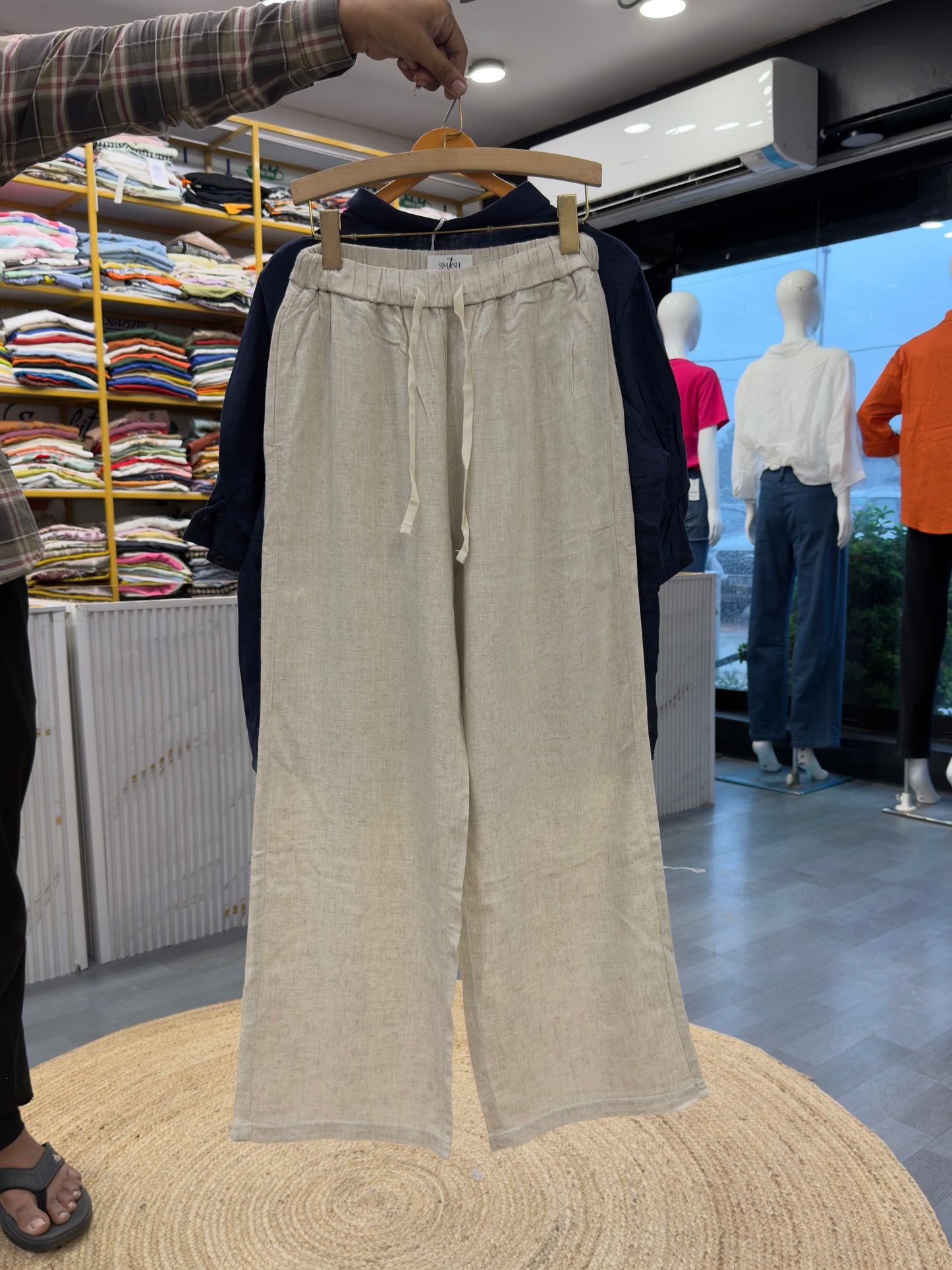 NAVY BLUE MUL  EMBROIDERY TOP  WITH LINEN PANT SET