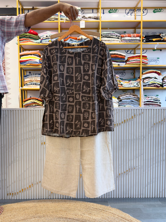 COTTON PRINT TOP  WITH LINEN PANT SET