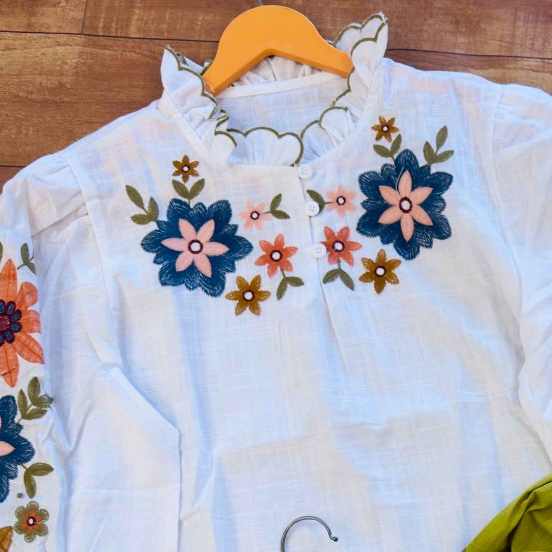 COLOURFULL EMBROIDERY PURE COTTON CROP TOP