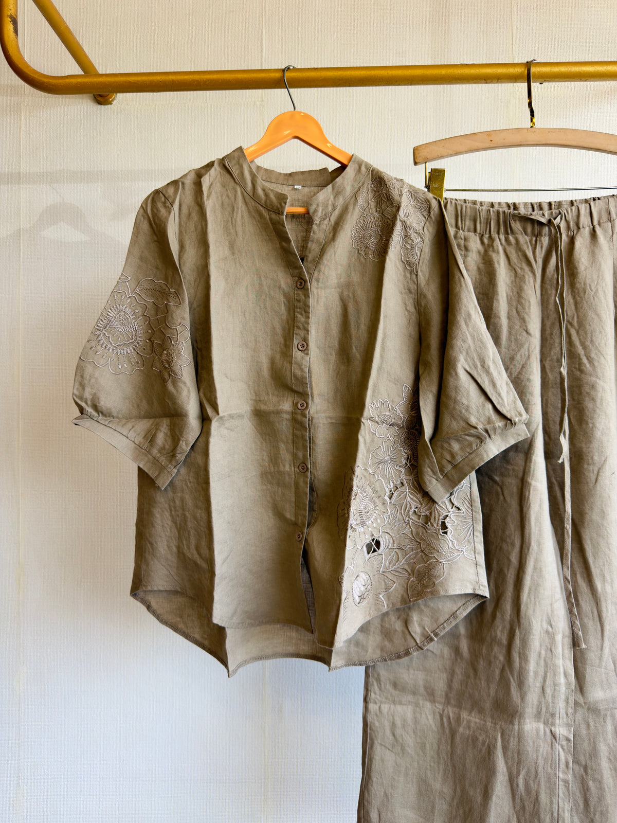 CUTWORK EMBROIDERY PURE LINEN COORD SET
