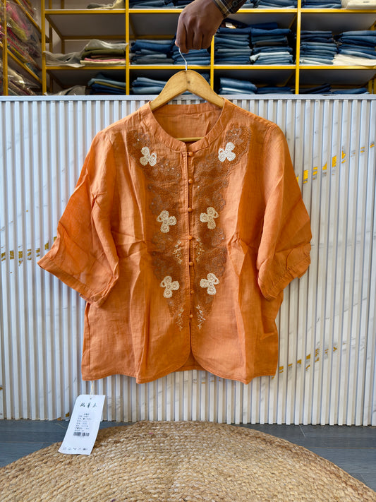 PREMIUM PURE LINEN EMBROIDERY TOP