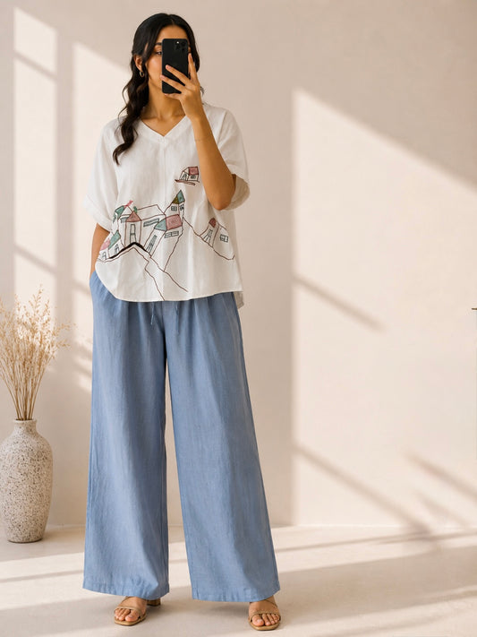 SMITSH EMBROIDERY TOP WITH LINEN PANT SET