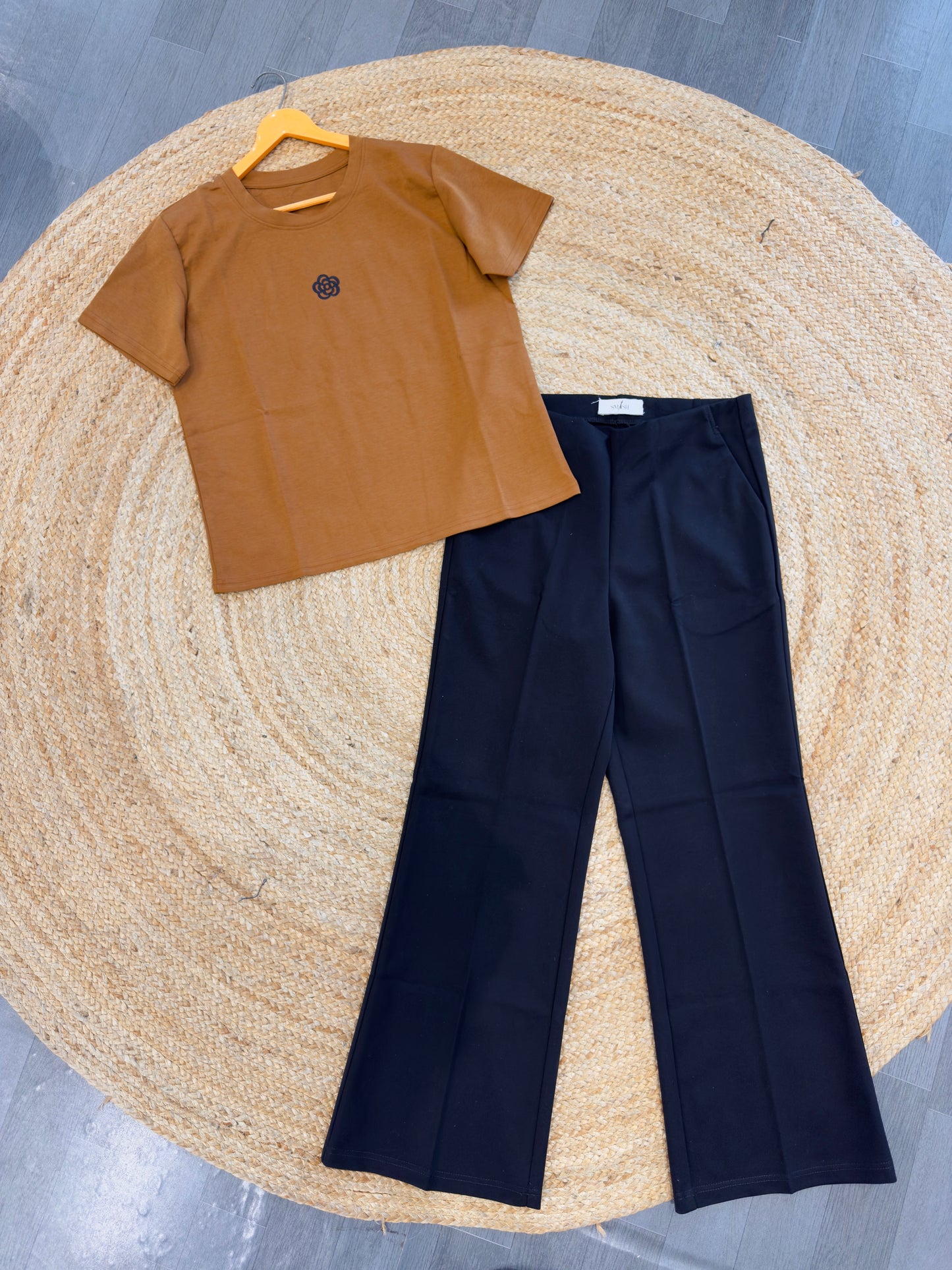 CASUAL EMBROIDERY TSHIRT  WITH BELL BOTTOM  PANT SET