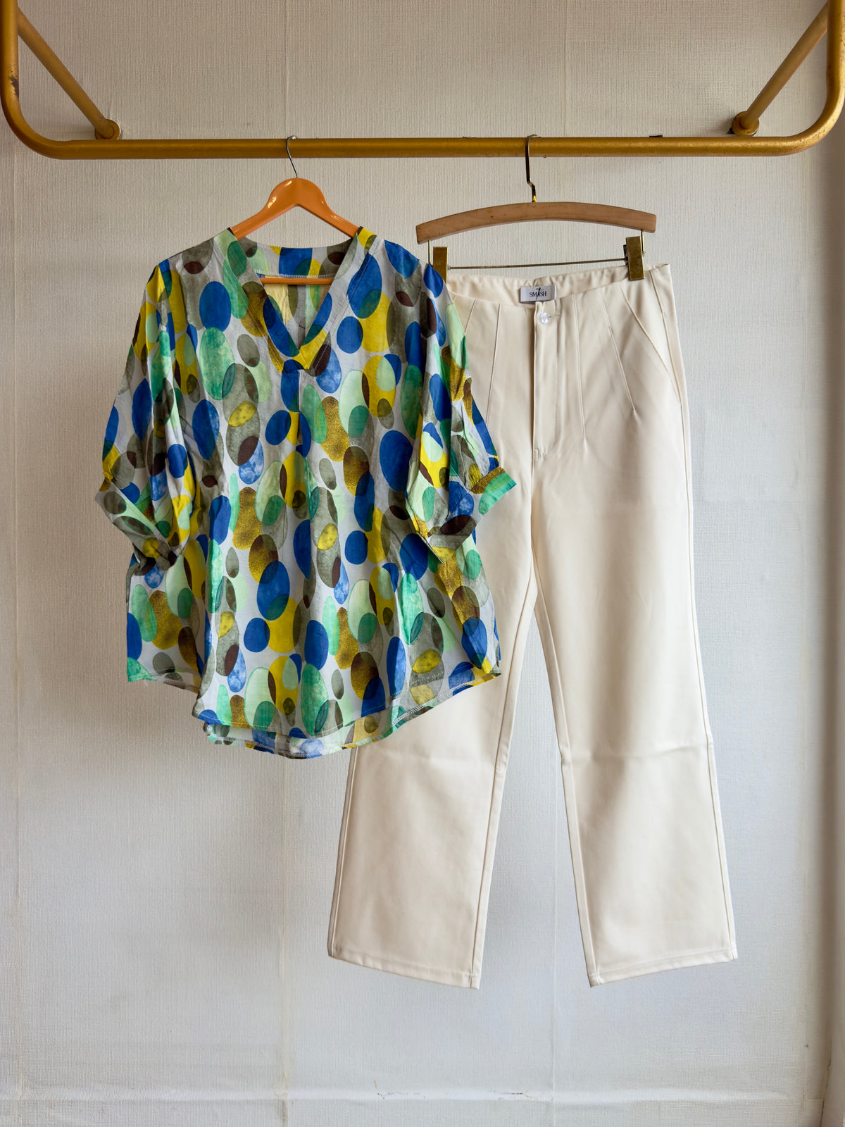 PRINT CASUAL COTTON TOP WITH STRAIGHT TROUSER PANT SET